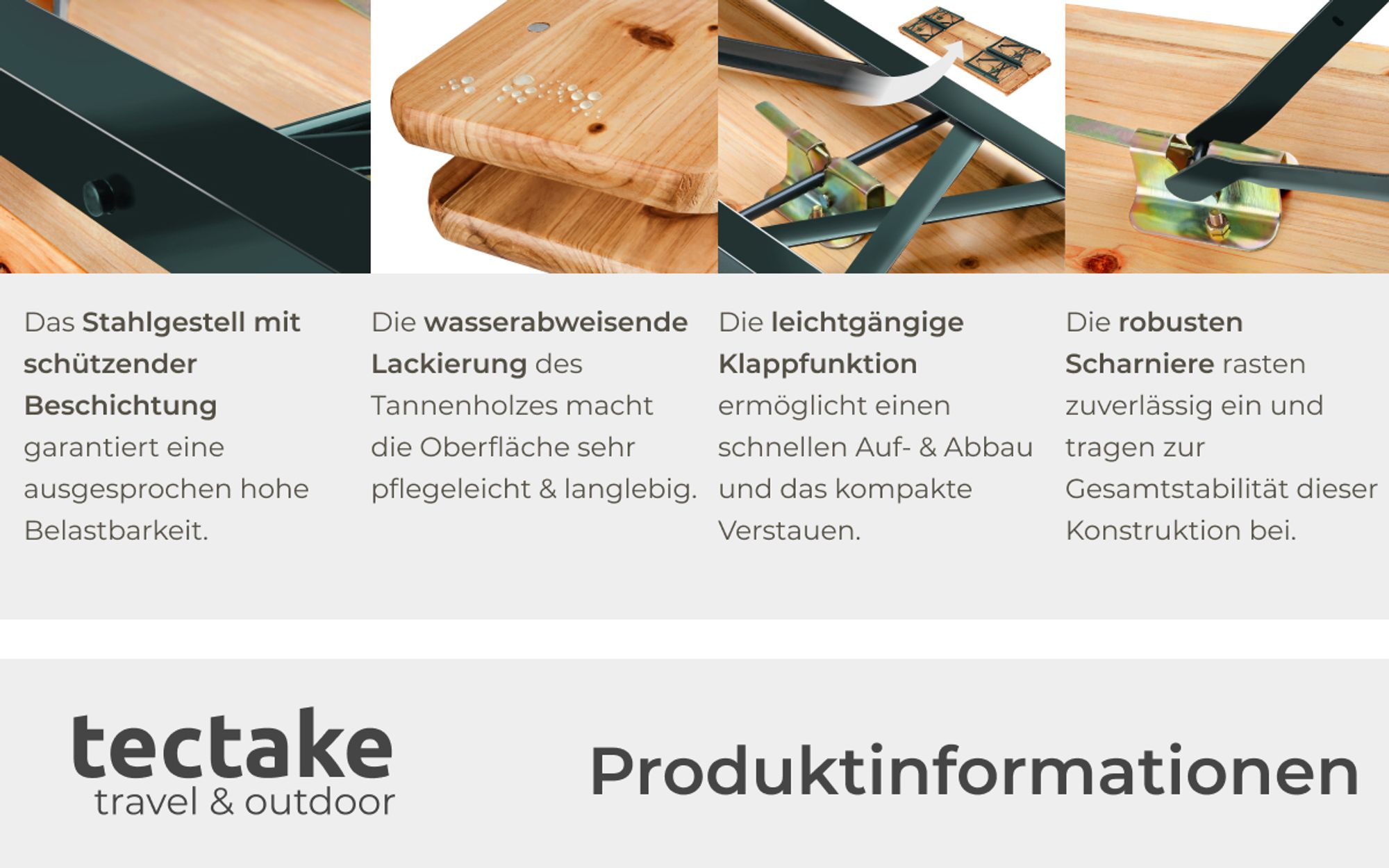 tectake Bierzeltgarnitur 3-teilig Klappbar Tannenholz für 8 Personen