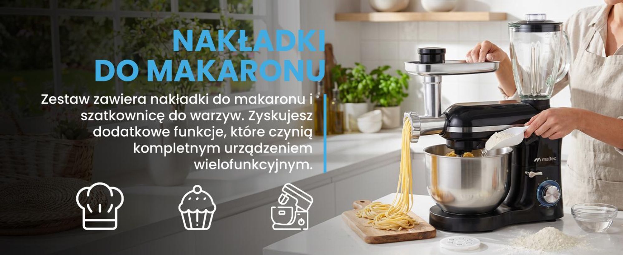 Wielofunkcyjny robot kuchenny z maszynką do mięsa, ubijaniem, miksowaniem i wyrabianiem ciasta