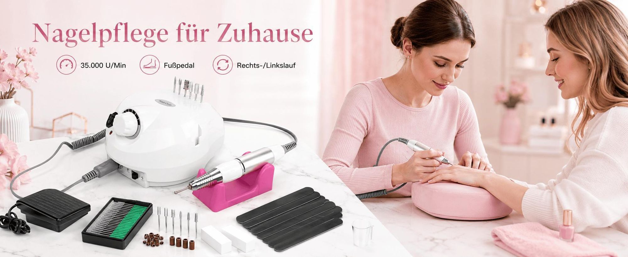 Speed Nagelfräser Set, Elektrische Nagelfeilen Set 35000 U/Min, Maniküre-Set mit Fußpedal & Keramik-Bit, Persönliche DIY-Maniküre, Nagelfräser, Weiß