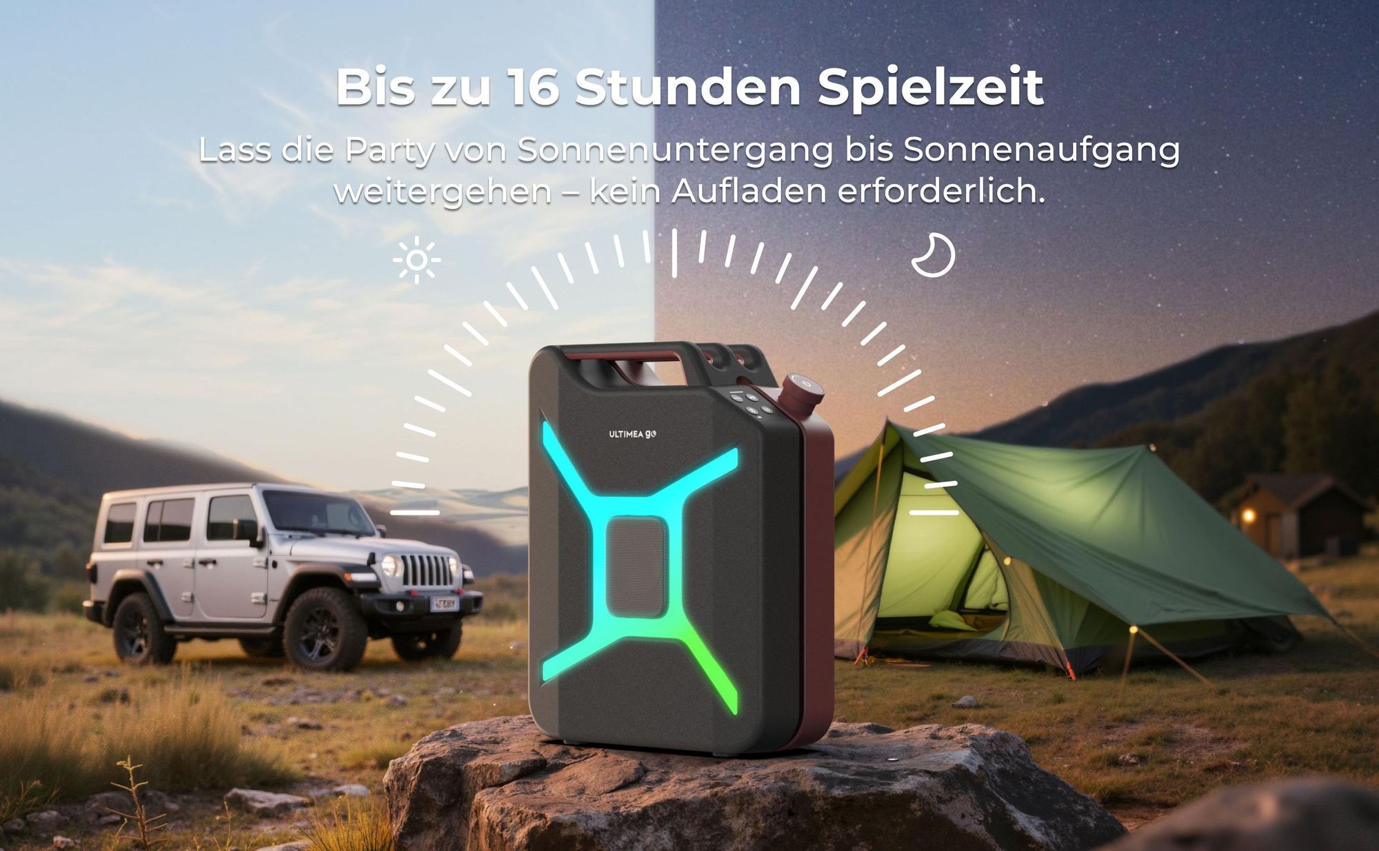 ULTIMEA Go tragbarer Party-Lautsprecher, 300 W Bluetooth PartyBox mit Bass-Boost, RGB-Beleuchtung, Mikrofon-/Gitarreneingang, Party & Outdoor, Rot