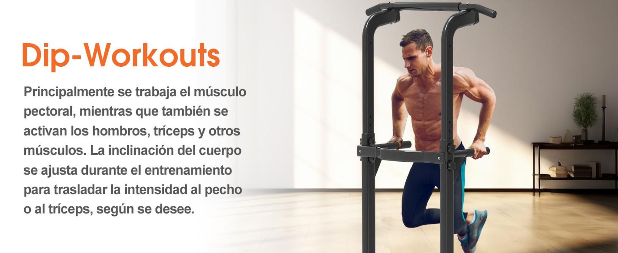 DH FitLife Power Tower Multifunción 150 kg, Estación de Dominadas y Fondos Independiente, Barras Paralelas para Entrenamiento en Casa