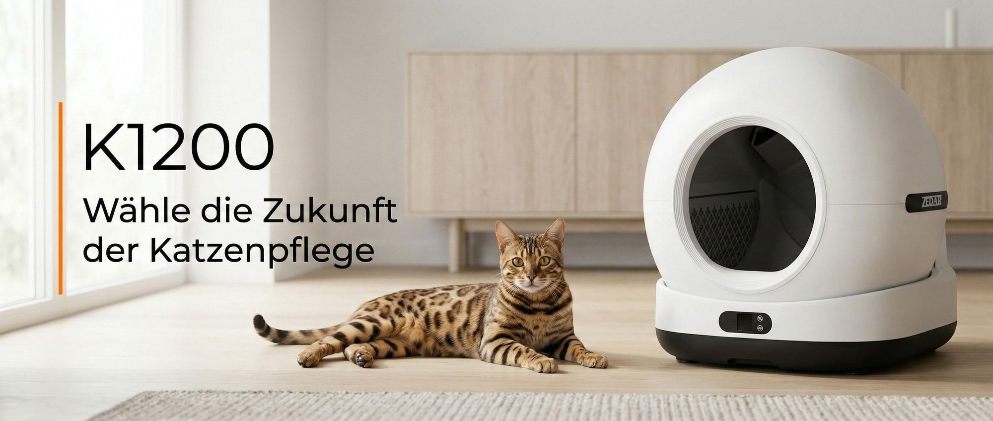 Zedar K1200 PRO - Automatische Katzentoilette - Selbstreinigende Katzentoilette - Inkl. App -Mit Katzenstreumatte und 3 Rollen Auffangbeutel - 82L XXL