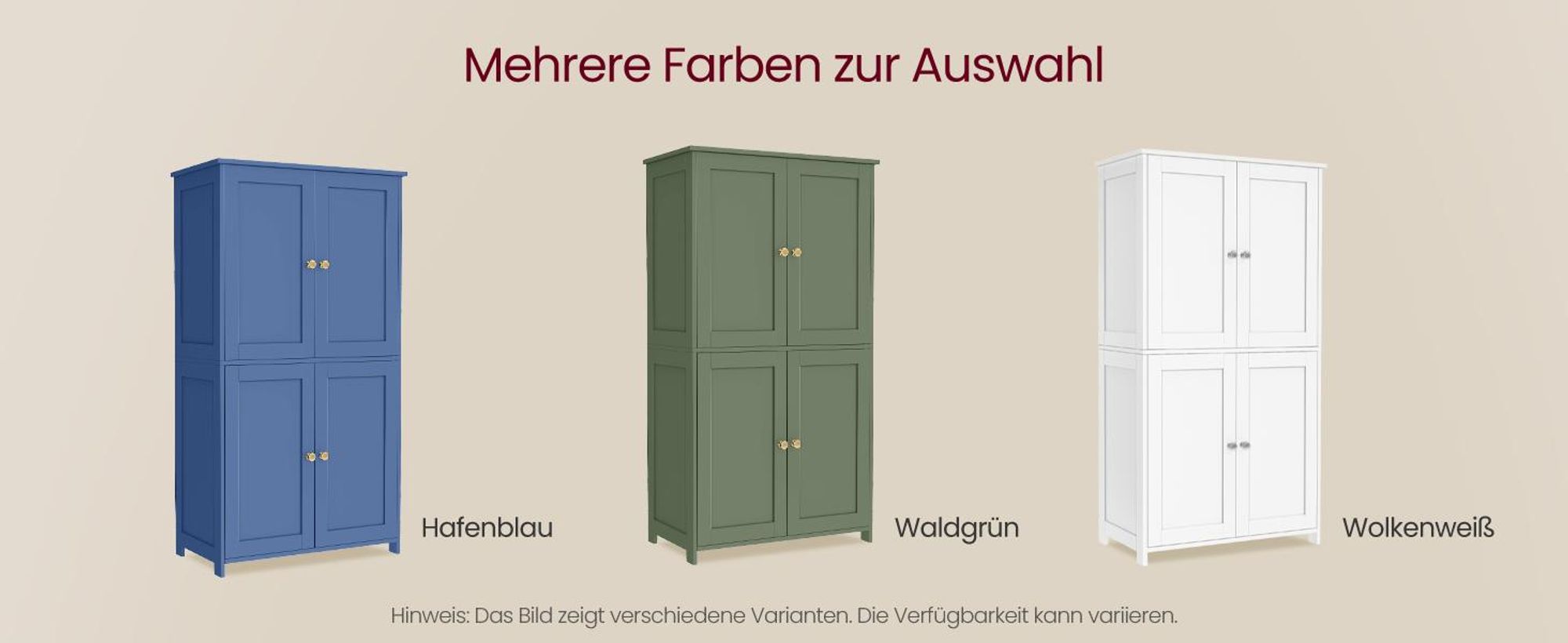 VASAGLE Badschrank mit 4 Türen, Badezimmerschrank mit höhenverstellbaren Einlegeböden, Shaker-Stil, grün