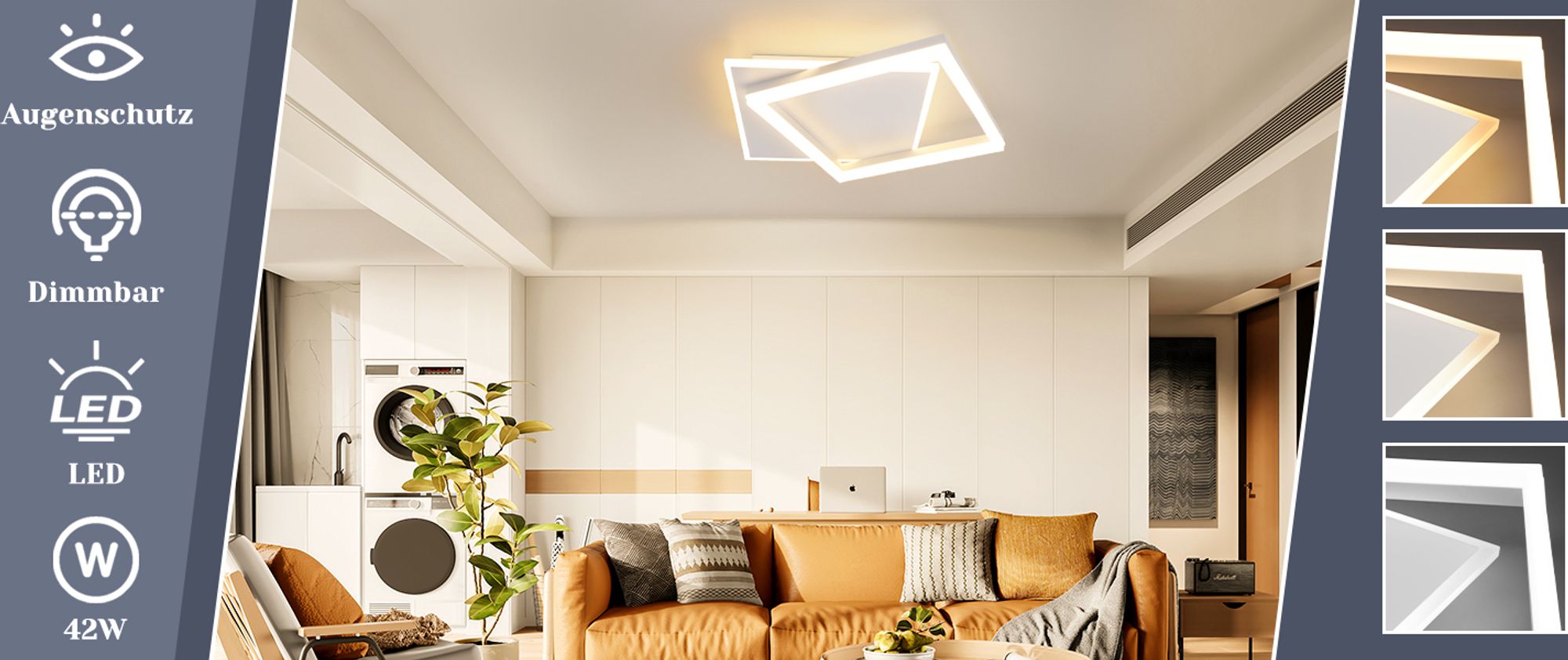 ZMH LED Deckenleuchte Weiß Wohnzimmer Dimmbar mit Fernbedienung Deckenlampe  44W   Quadratisch Metall für Schlafzimmer Büro Küche Esszimmer