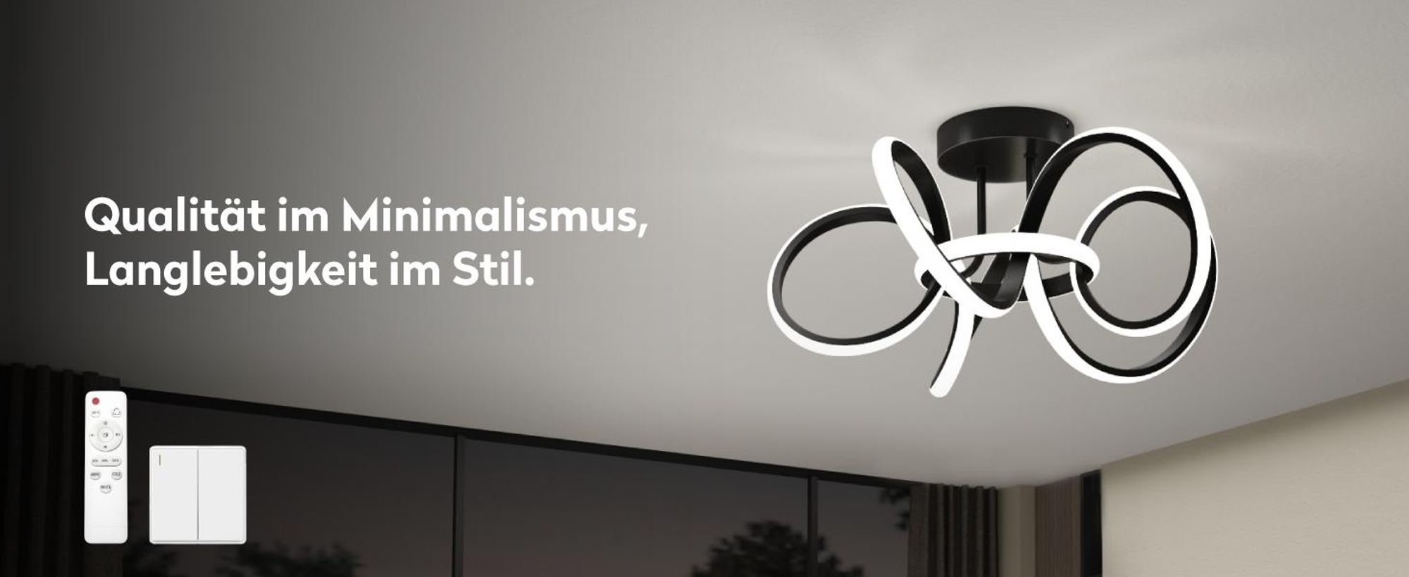 doporro Deckenlampe LED, Deckenleuchte dimmbar mit Fernbedienung, Modern Schlicht Lampe 65W für Wohnzimmer, Schlafzimmer Schwarz Alivetta25035