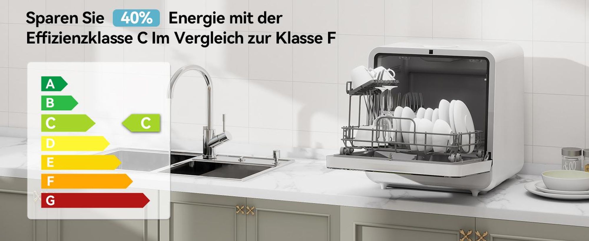 Puluomis Mini Geschirrspüler 45cm freistehend, Tischgeschirrspüler mit 6 Programme mit PTC Heißlufttrocknung, 24h Timer, 2-in-1 Wasserzufuhr schwarz