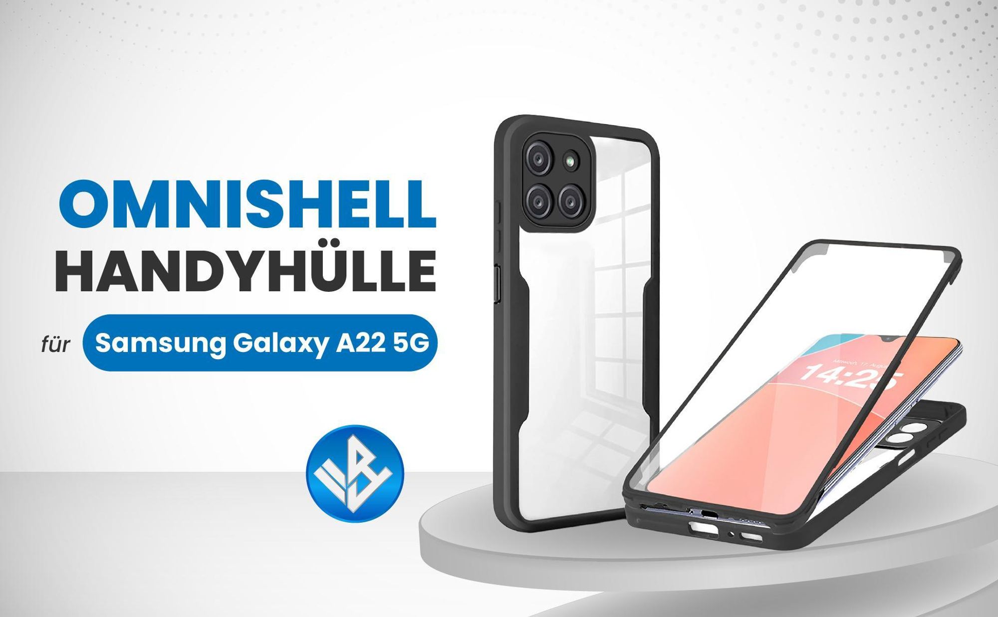 Schwarze 360 Grad Hülle für Samsung Galaxy A22 5G mit Kameraschutz