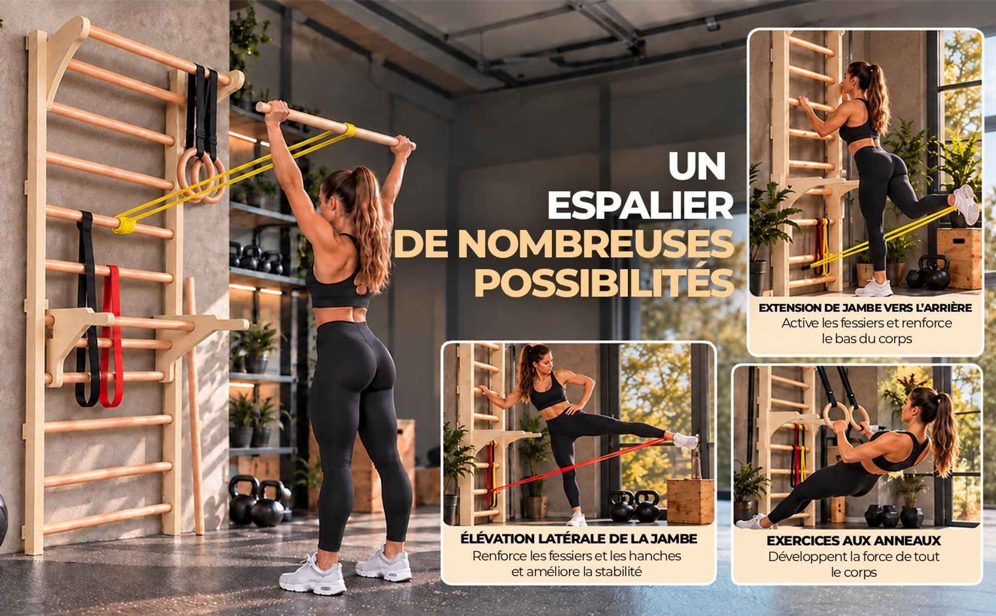 MAMOI Espalier avec barre de traction, bandes de résistance et bâton