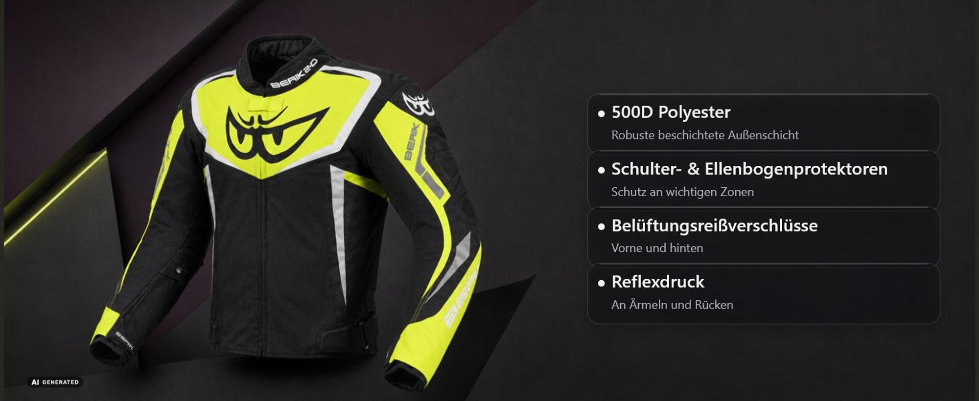 Berik Bad Eye wasserdichte Motorrad Textiljacke, schwarz/weiß/blau, 54