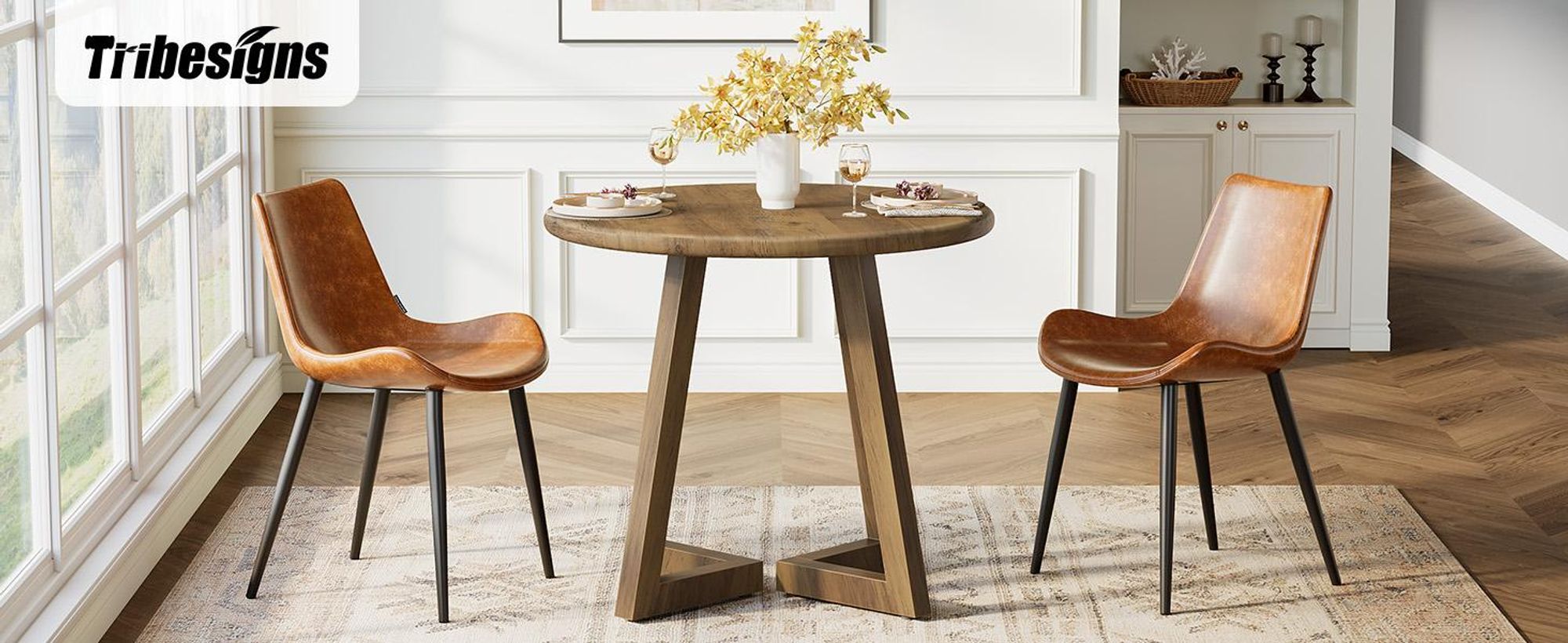 Tribesigns Runder Esstisch für 2–4 Personen, 80 x 80 x 75 cm Kleiner Küchentisch für Esszimmer, Wohnzimmer, Braun