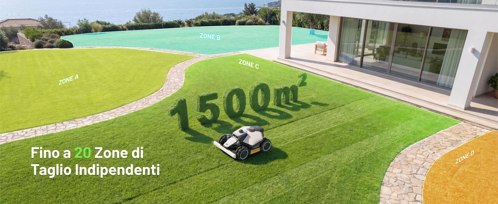 Robot tagliaerba Mammotion LUBA Mini 2 AWD 1500, senza filo, fino a 1500 m², taglio bordi, DropMow, mappatura, Modulo 4G, APP