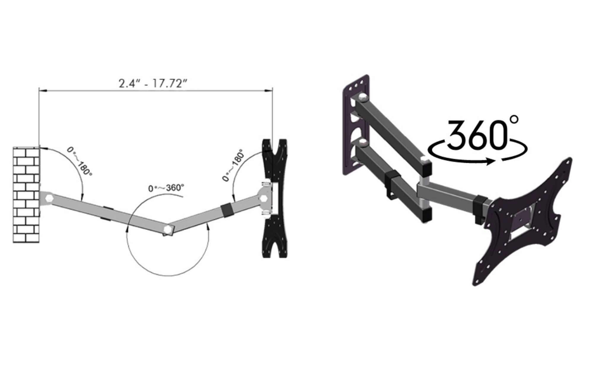 FCH 26 Zoll bis 50 Zoll TV Wandhalterung mit Wasserwaage neigbar , schwenkbar für VESA max.: 200x200, bis 30kg - schwarz