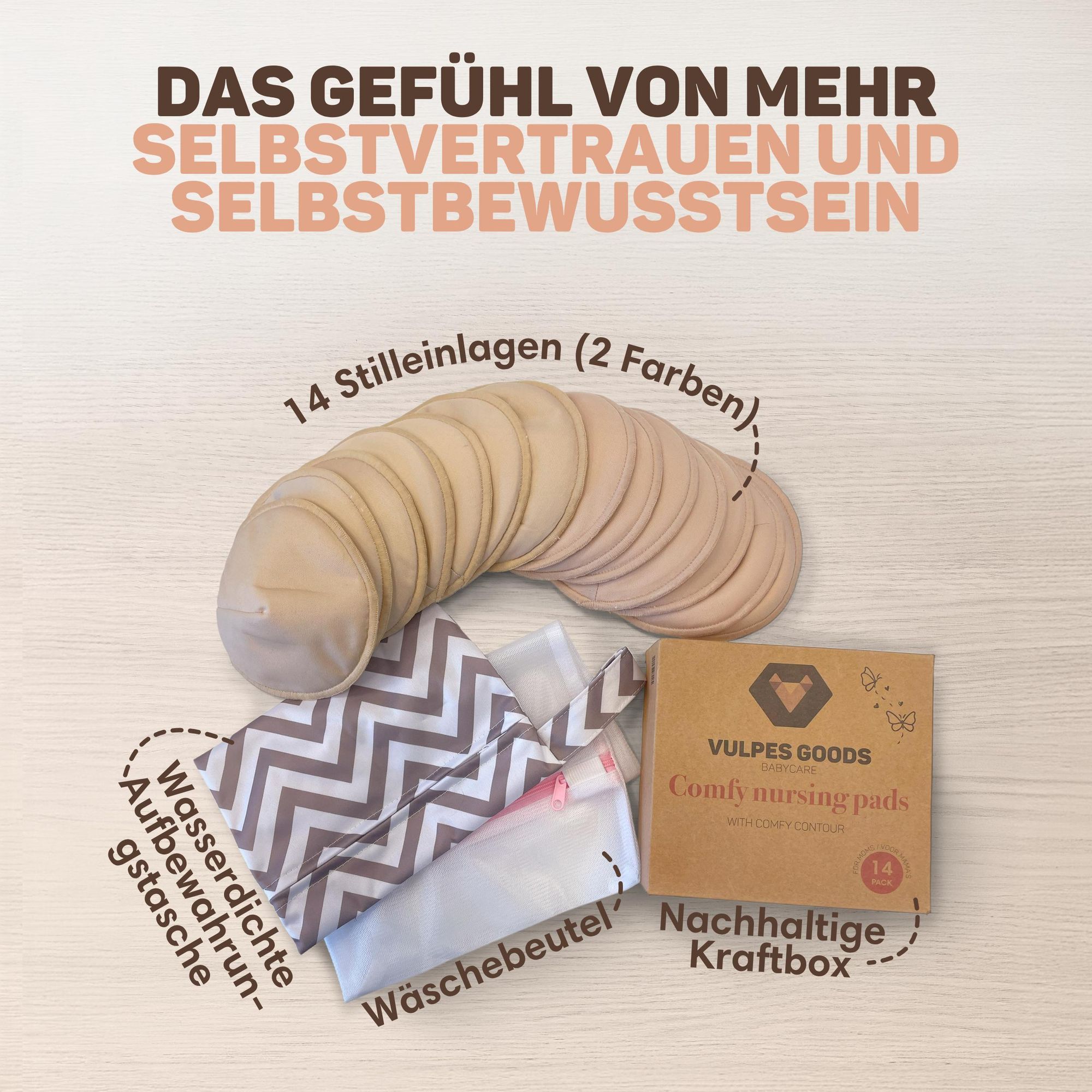 Vulpes Goods Waschbare Stilleinlagen - Organische Wiederverwendbare Stilleinlagen - 14 Stück mit Wäschebeutel - Cup B bis G - L 12cm