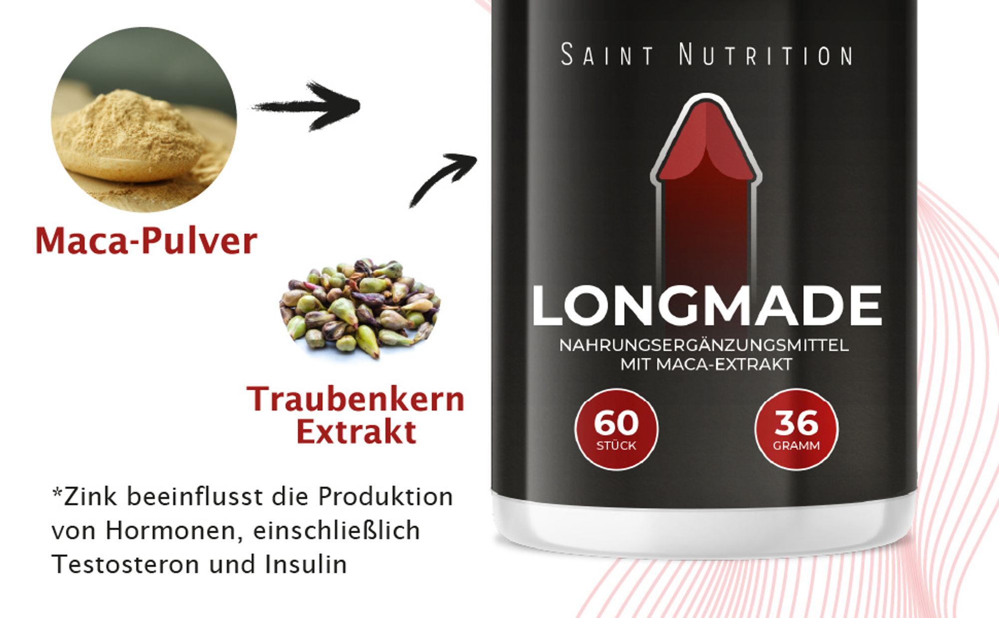 Saint Nutrition® LongMade – Penis Vergrößerung – L-Arginin – für Ihr Liebesleben – only for men – Kapseln für Penisvergrößerung - größeren Penis
