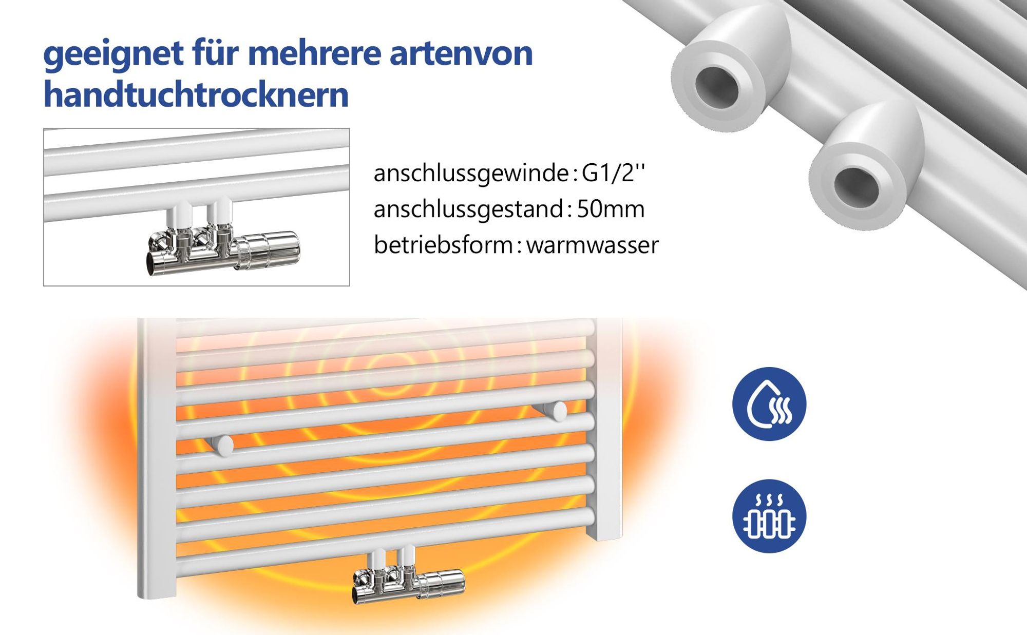 Heilmetz Badheizkörper 1000x500mm Mittelanschluss 427 Watt Weiß, Handtuchtrockner Handtuchwärmer Design Heizkörper für Bad Heizung Radiator Ohne heizstab