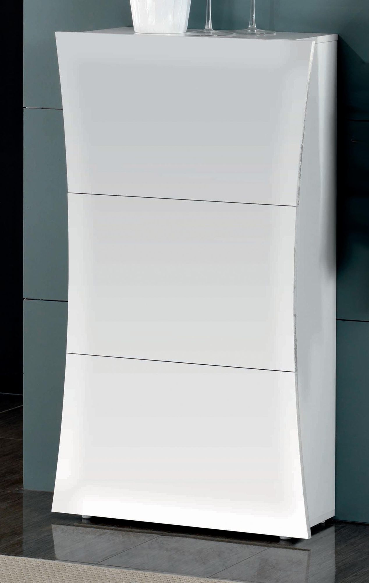 Schuhschrank Arona – moderner Schuhschrank mit 3 Klappen in Weiß Hochglanz