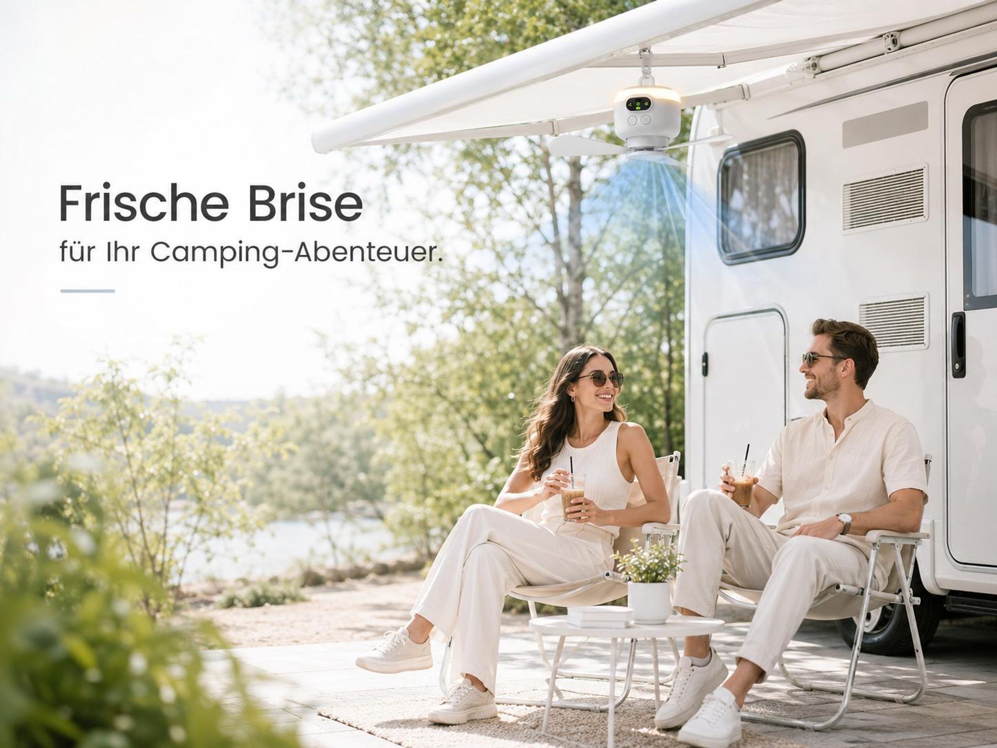 Ø27cm Mobiler Akku Deckenventilator mit Licht 8000mAh USB-C Ventilator 4 Stufen & Timer Tragbarer Zeltventilator für Camping RV Outdoor & Wohnmobil