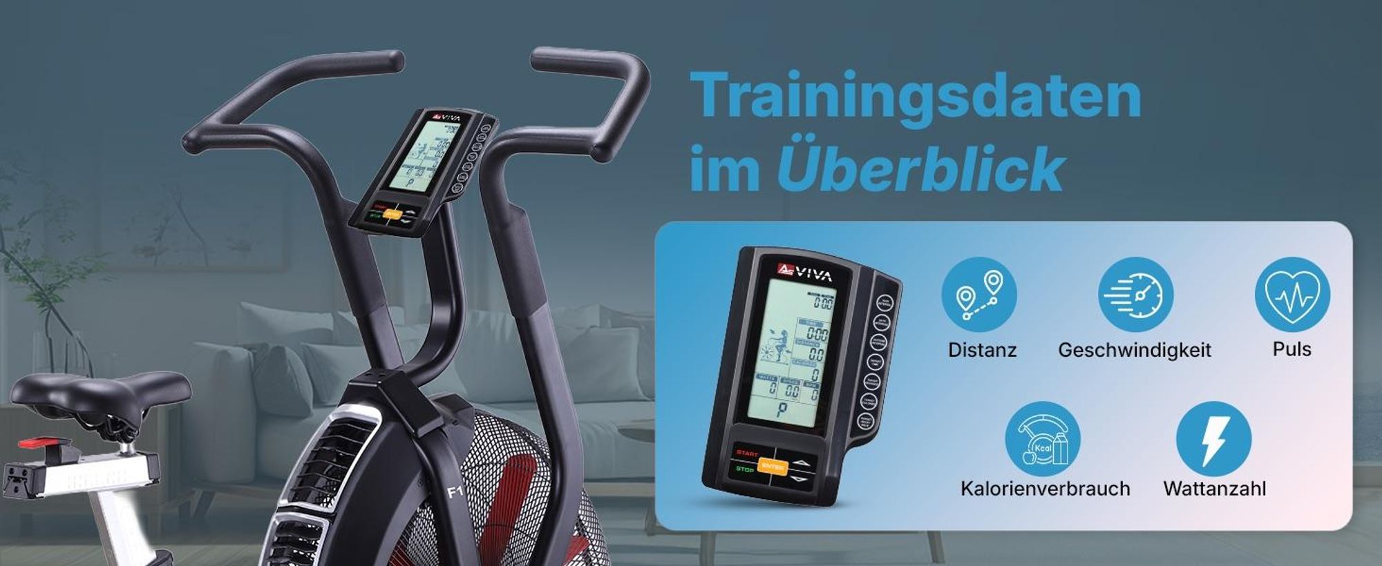 Air Bike AsVIVA F1 Heimtrainer mit Luftwiderstand HIIT Fitnessgerät bis 150kg für Zuhause