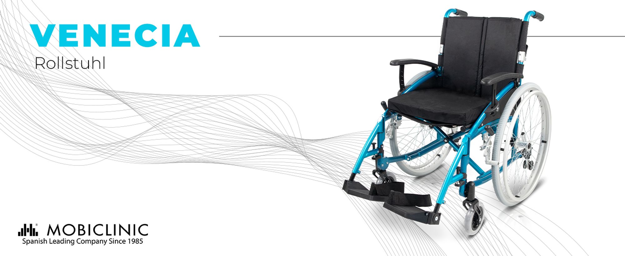 Rollstuhl Faltbar Aluminium Leicht Manuell Mit Bremsen Klappbare und geteilte Rückenlehne Faltrollstuhl Blau Venecia Mobiclinic