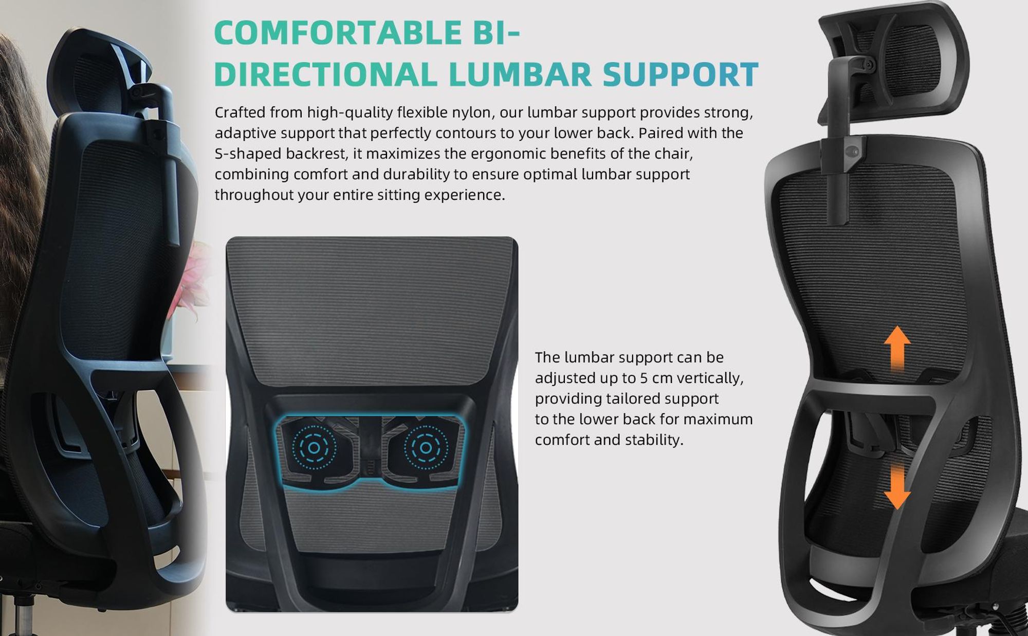 HOOLAMYIE Bürostuhl ergonomisch bis 200 kg, Schreibtischstuhl mit Kopfstütze und Lordosenstütze für Homeoffice und Büro