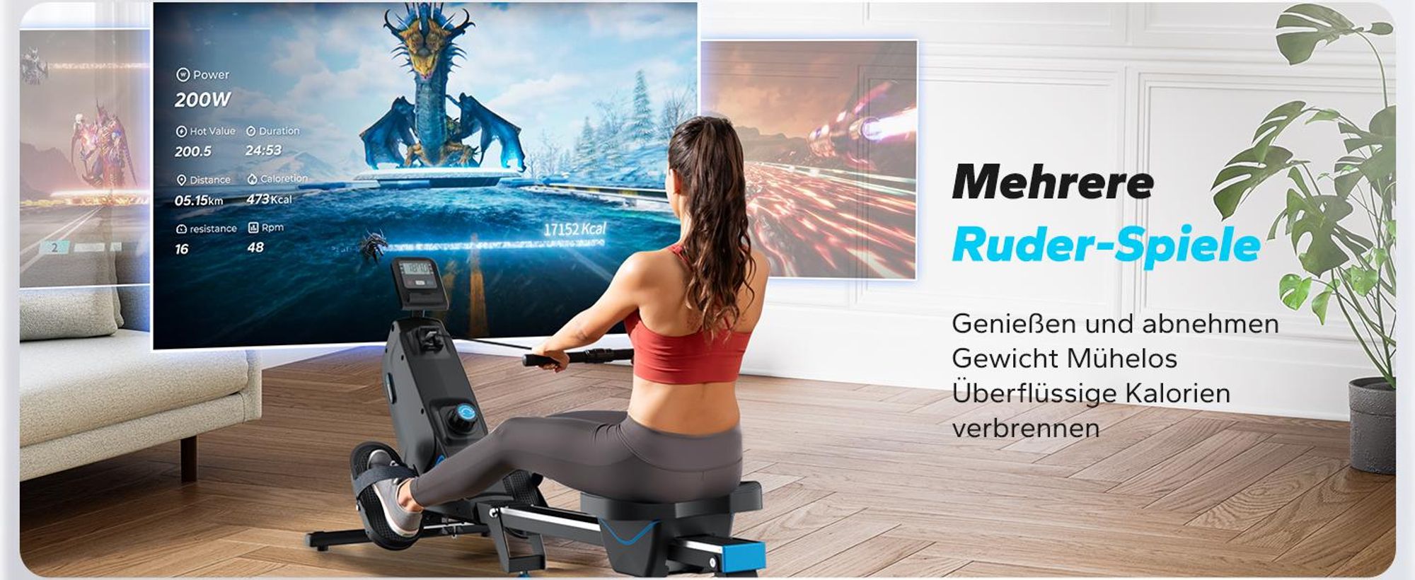 MERACH klappbares Rudergerät – leise Magnetbremse, 16 Stufen, LCD-Display & Tablet-Halter, Kinomap-App, gepolsterter Sitz, Ganzkörper-Workout