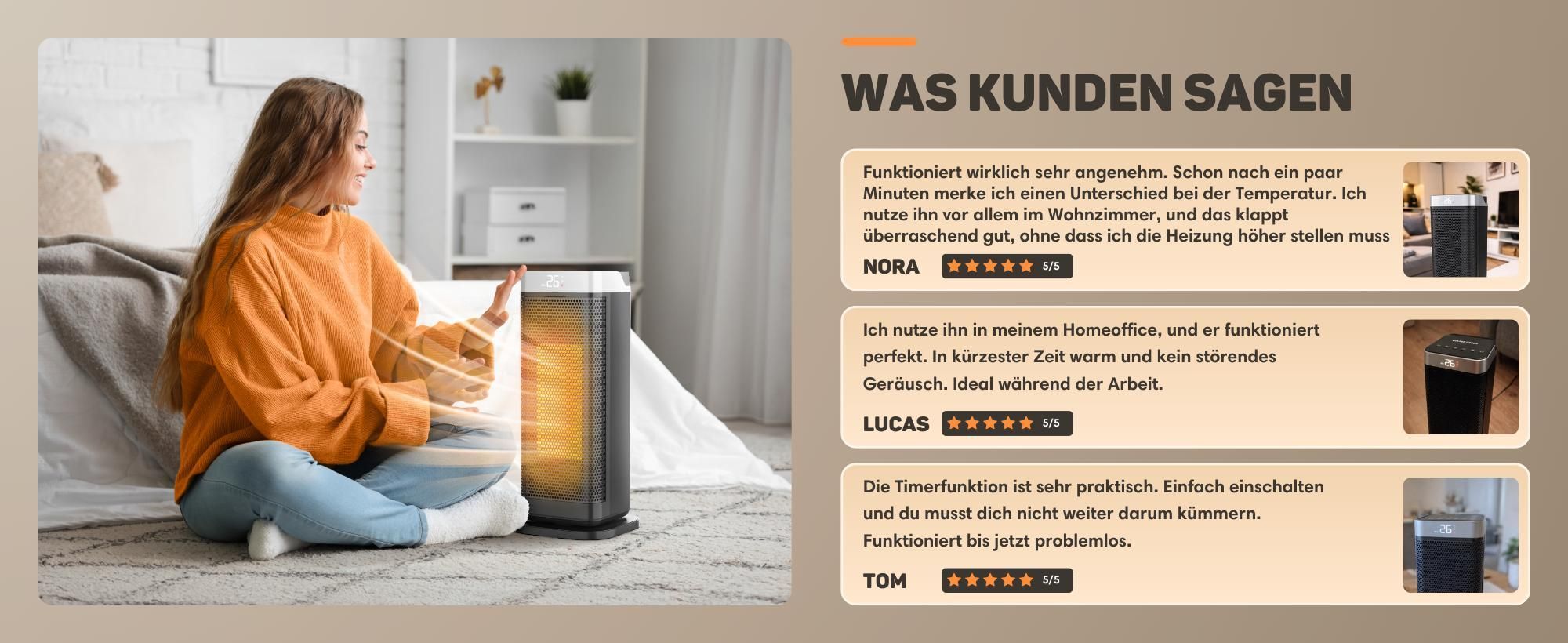 Vulpes Goods Keramik Heizlüfter, Keramische Heizung, 2000 Watt Heizung, 4 Stufen, Timer, Fernbedienung & Thermostat, Heizlüfter für drinnen, Schwarz