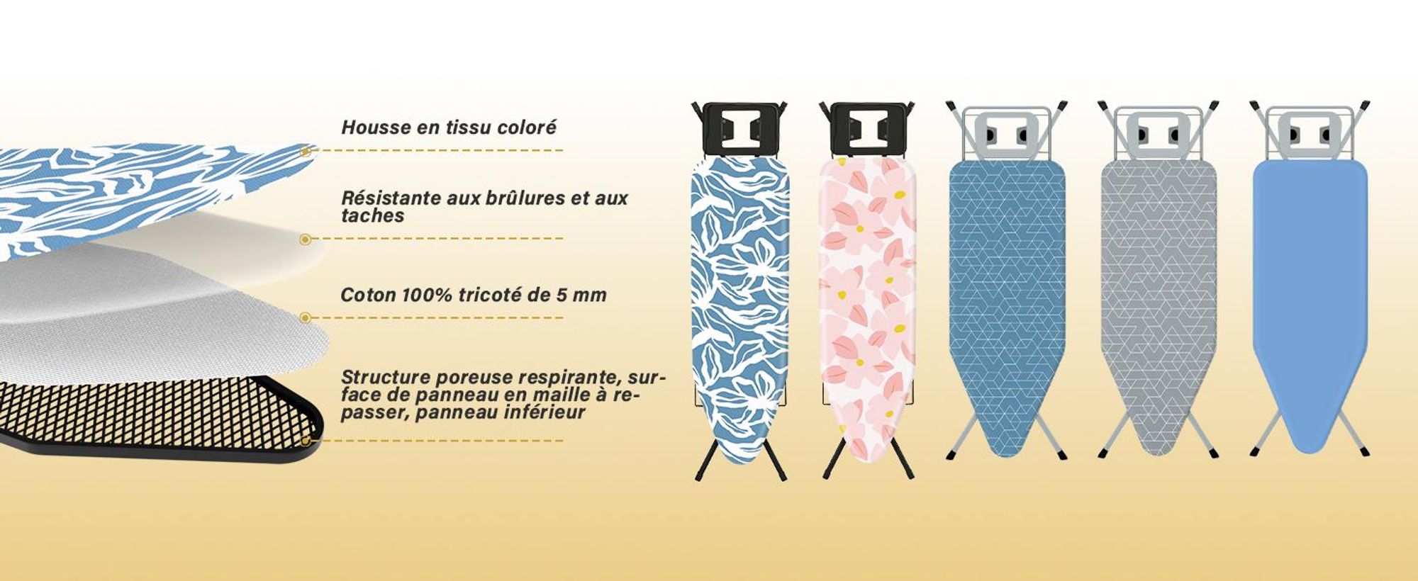STANEW Table à Repasser 122 x 38 cm,Planche à Repasser Pliable,pour Centrale Vapeur,Système Anti-Fermeture,Hauteur Réglable,avec Housse en 100% Coton
