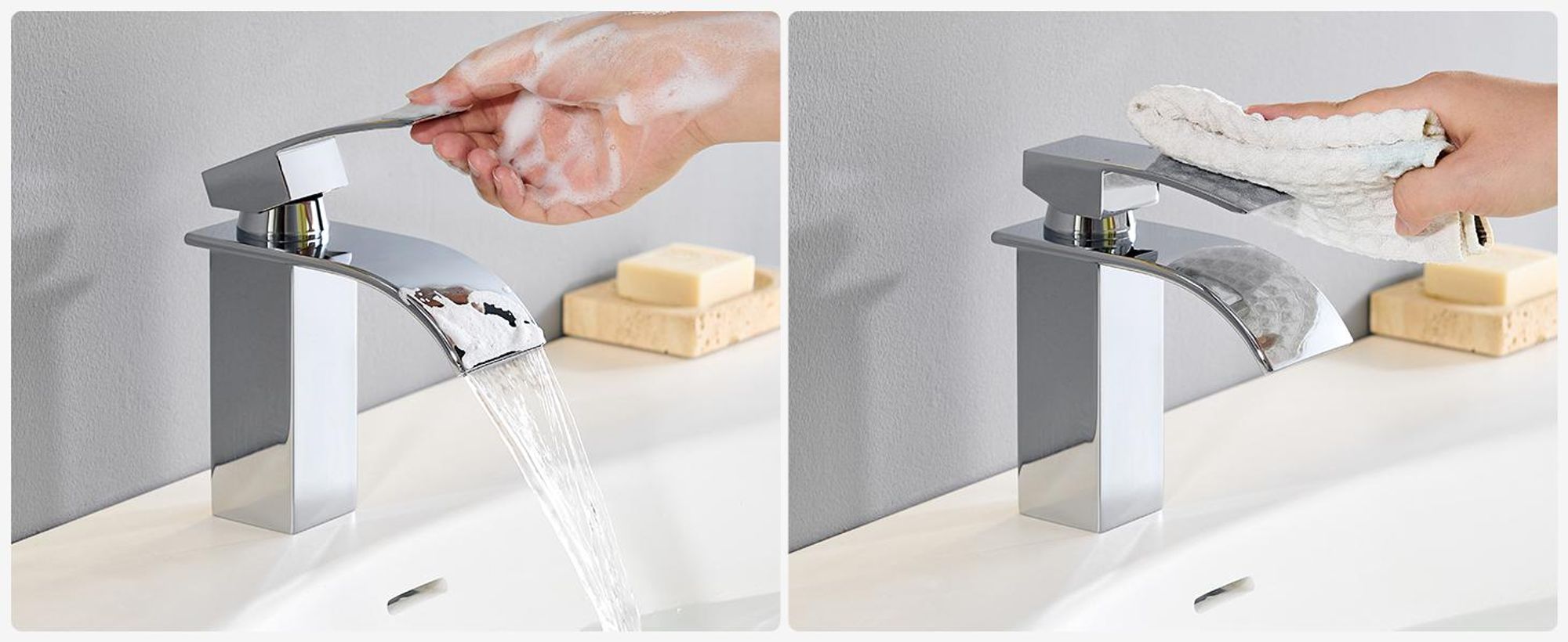 Cecipa Wasserfall Wasserhahn Bad Chrom Waschtischarmatur, Wasserfall Design Einhebelmischer Waschbeckenarmatur Rostfreier Stahl Wasserhahn kurz