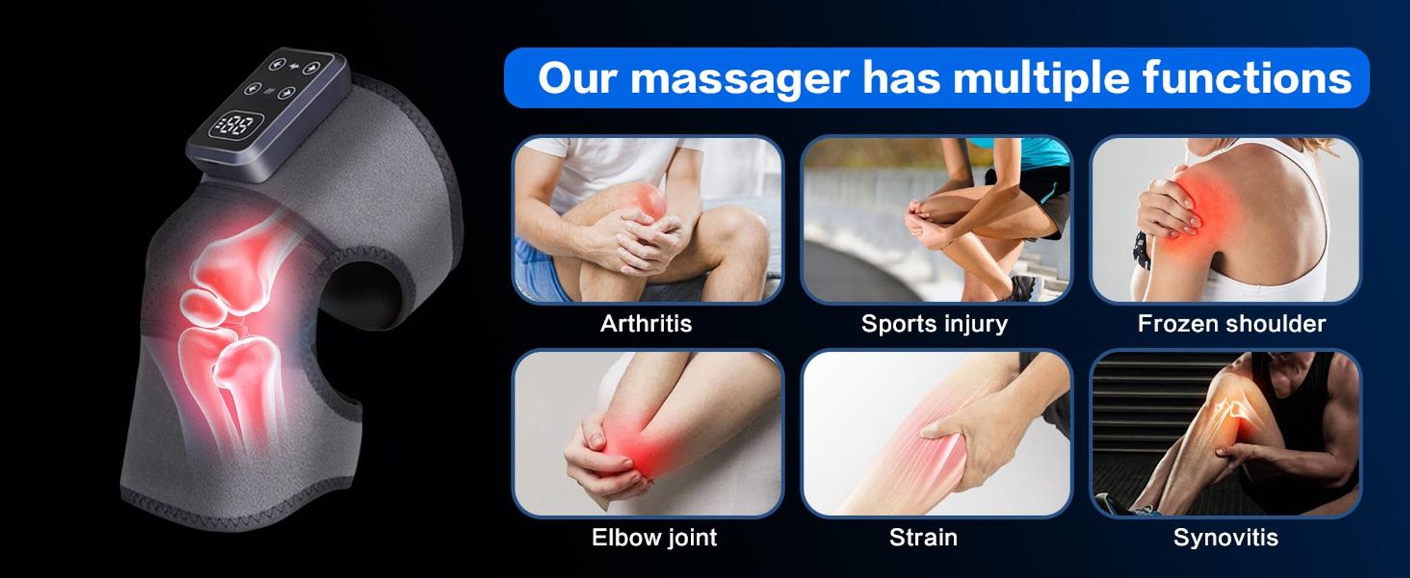 Kniemassagegerät, Knie Massagegerät mit Wärme, 3 Massagemodi, mit 3000mAh Akku, LCD - Touch & Auto - Abschaltung, für Knie, Ellbogen & Schultern