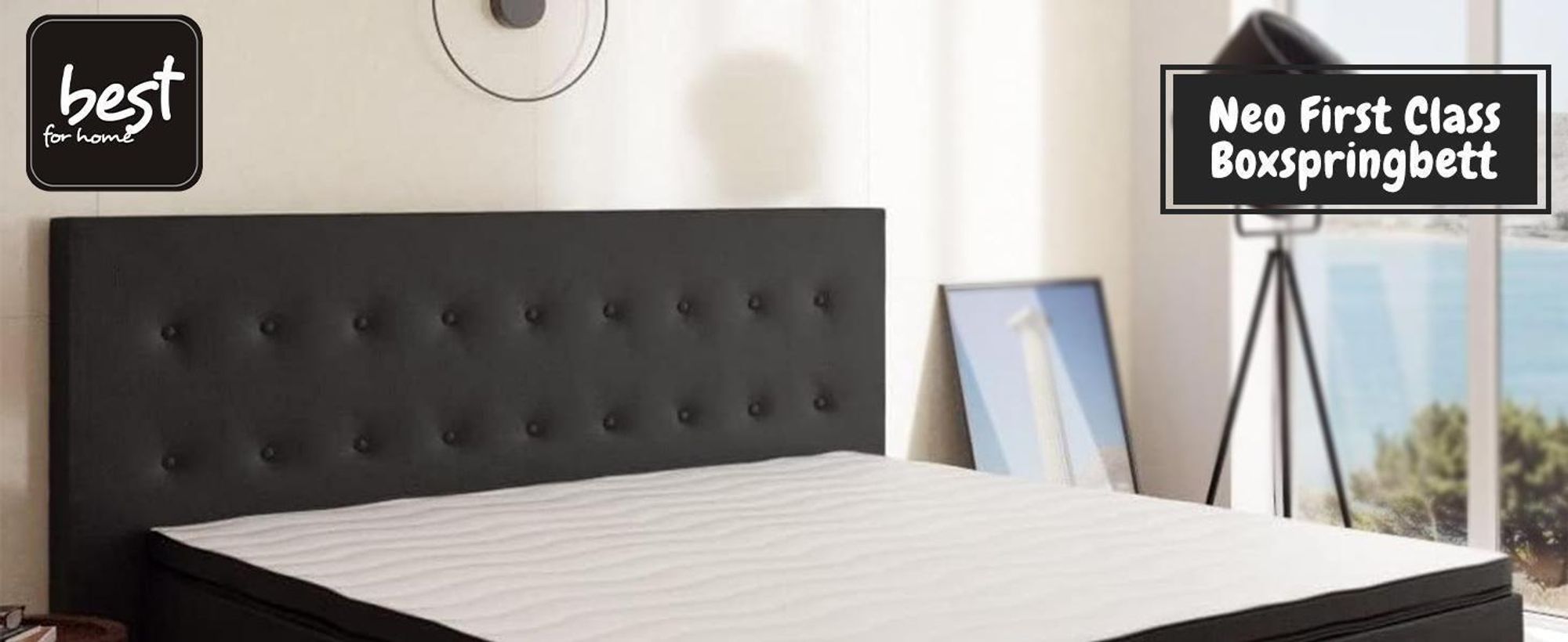 4myBaby GmbH - Boxspringbett | Neo First Class Boxspringbett 200x200 |Boxspringbett mit Matratze | Polsterbett 200x200 mit Matratze| Schwarz
