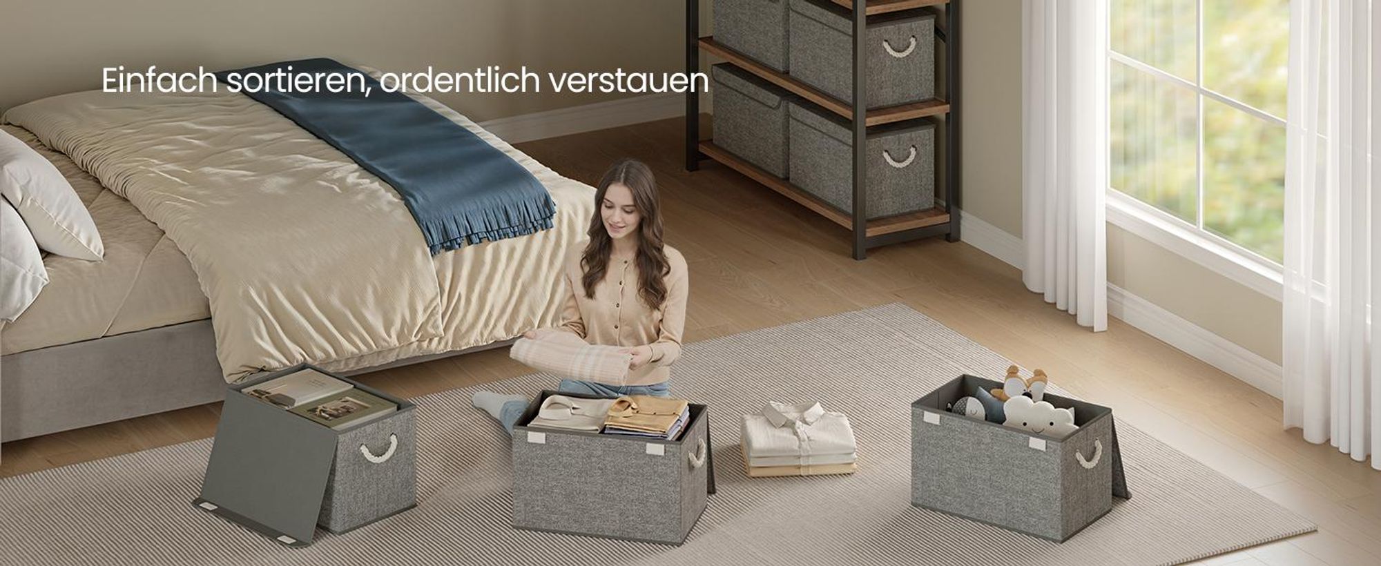 SONGMICS Aufbewahrungsbox mit Deckel, klappbar, 3er Set, 50 x 30 x 30 cm