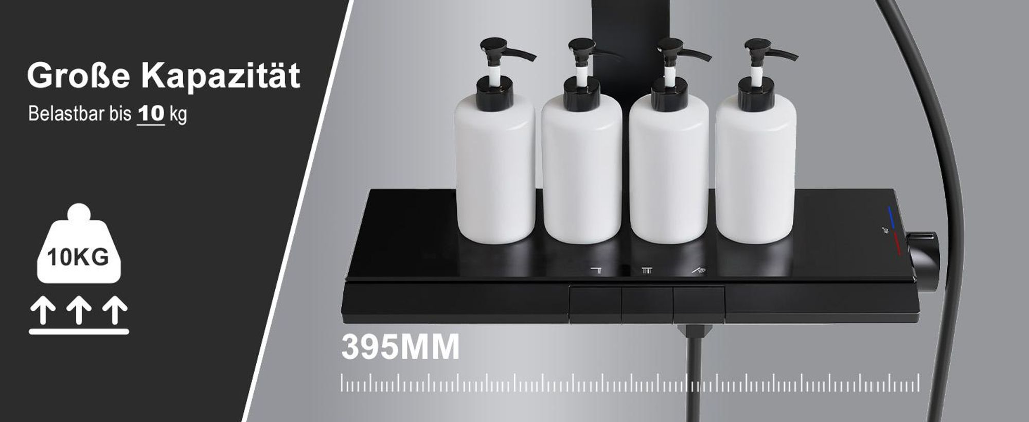 Homelody Duschsystem mit Thermostat und 395MM Ablage, Regendusche und Duschsteuerung,30cm Kopfbrause,Wasserablassfunktion unter Wasserfall