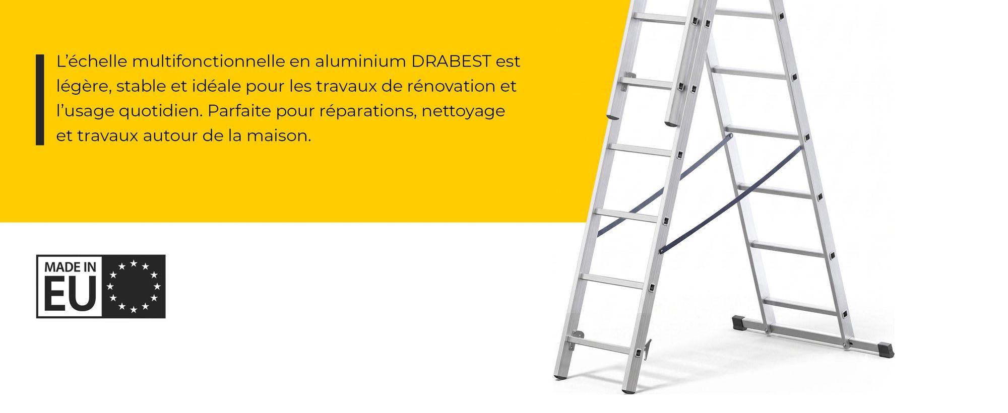 Drabest | Échelle Aluminium 3 Éléments 3x8 - 150 kg - Antidérapante - Idéale pour Travaux Domestiques