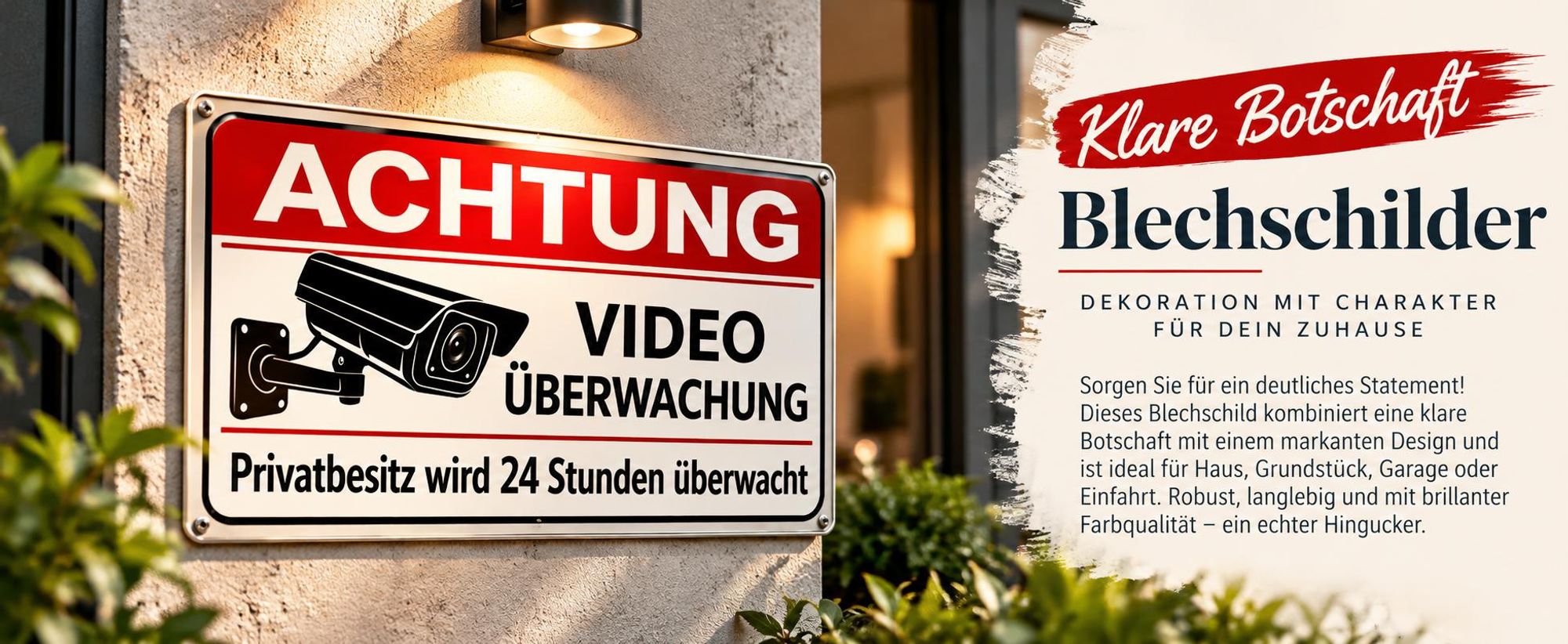 AstraDesign Blechschild mit Videoüberwachung-Motiv als dekoratives Warn- und Hinweisschild.