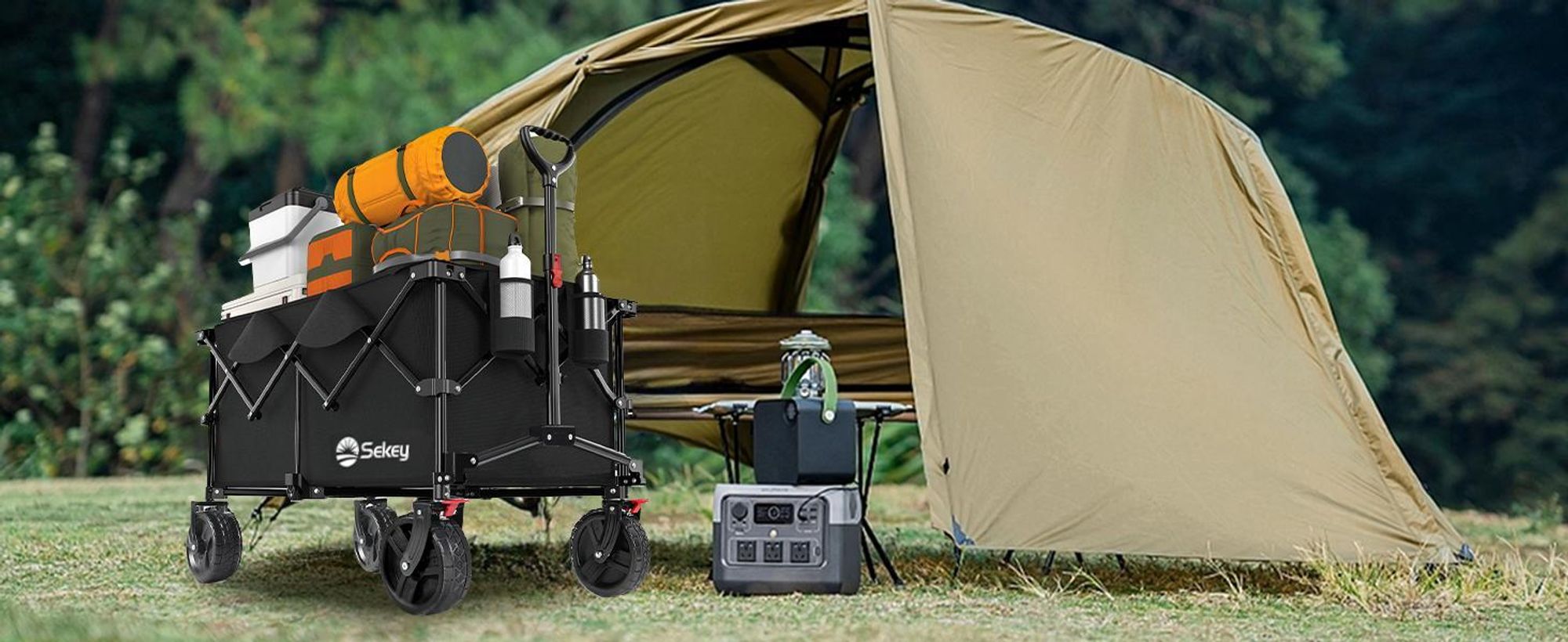Sekey XXL 200KG Belastbar Bollerwagen Faltbar mit Spanngurte, 20x7,5 cm Extra Breite Reifen, Schwarz