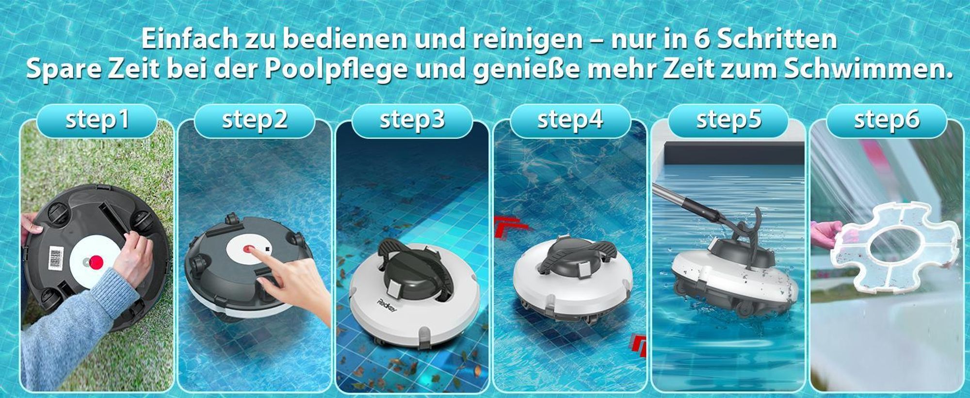 Redkey S100 Kabelloser Poolsauger für Bodenpool, automatischer Poolsauger hält 130 Minuten mit starker Saugkraft, 180μm für oberirdischen/flachen Pool