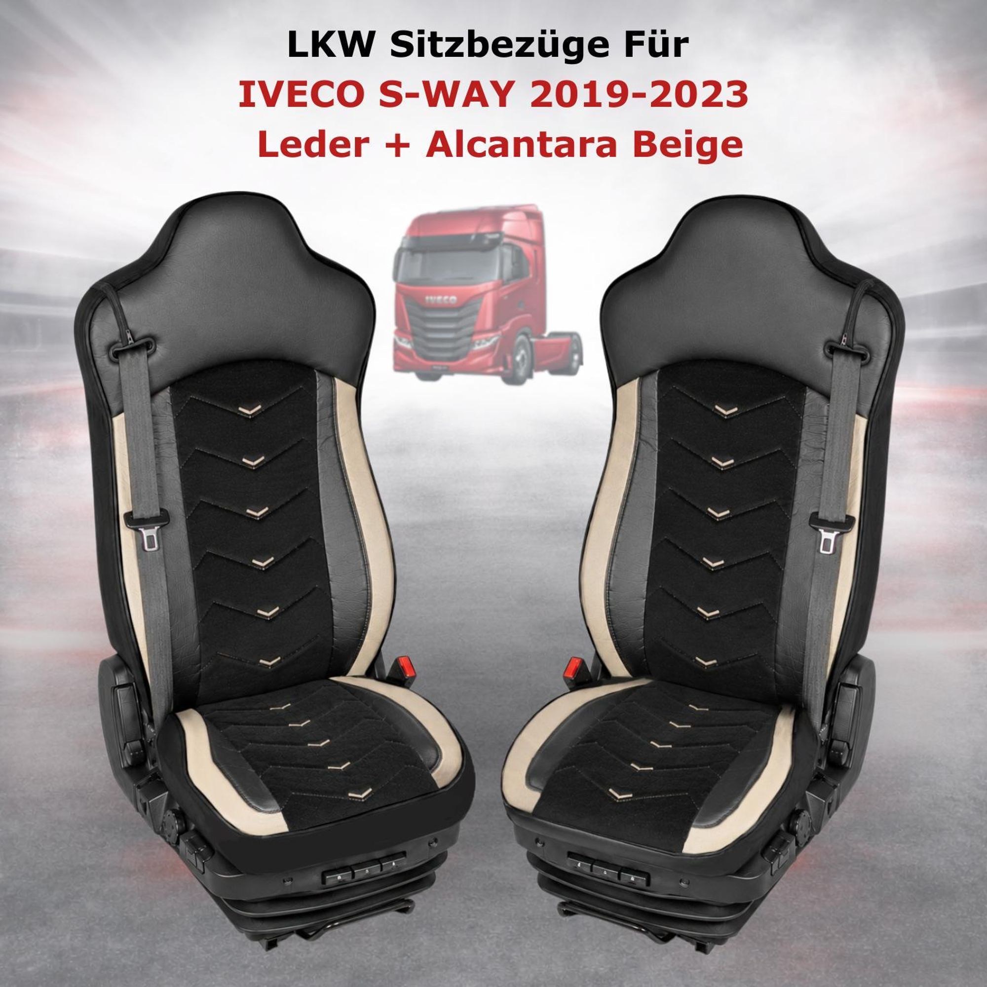 2x LKW SITZBEZUG SITZBEZÜGE SITZAUFLAGE LEDER + ALCANTARA IVECO S-WAY 2019-2023
