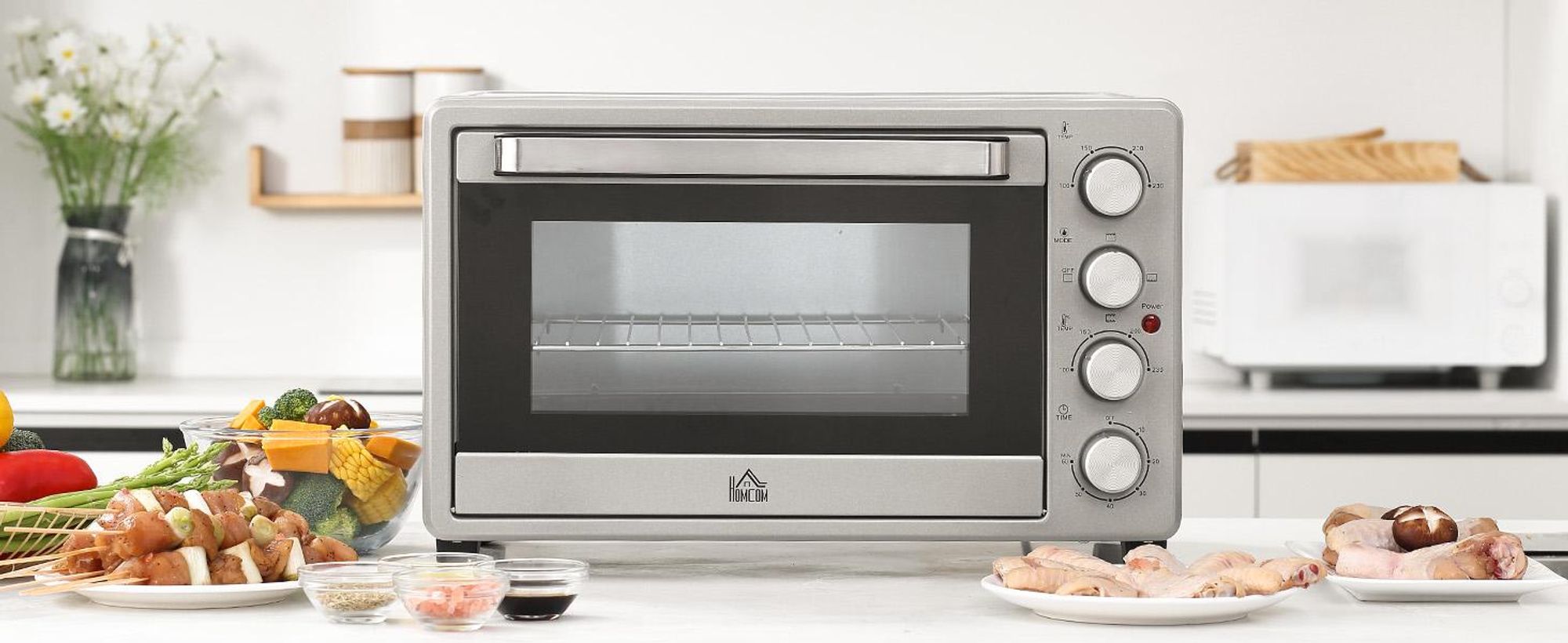Homcom 800-087SR, 32 l, Srebrny, Wolnostojący, Obrotowy, 6 kaw., 100 - 230 °C
