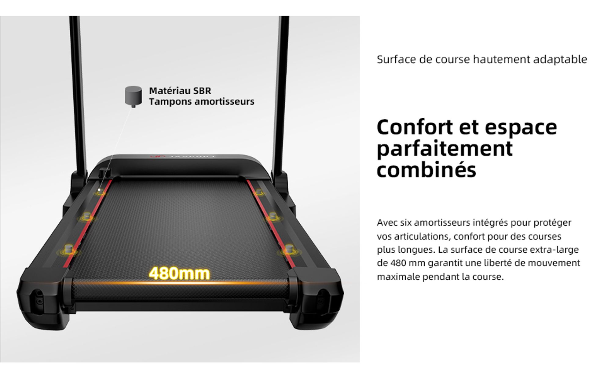 JASPORT L3 tapis de course: pliable, silencieux, Bluetooth, 4CV, jusqu’à 20km/h, inclinaison 18%, surface 1340x480mm, 120kg