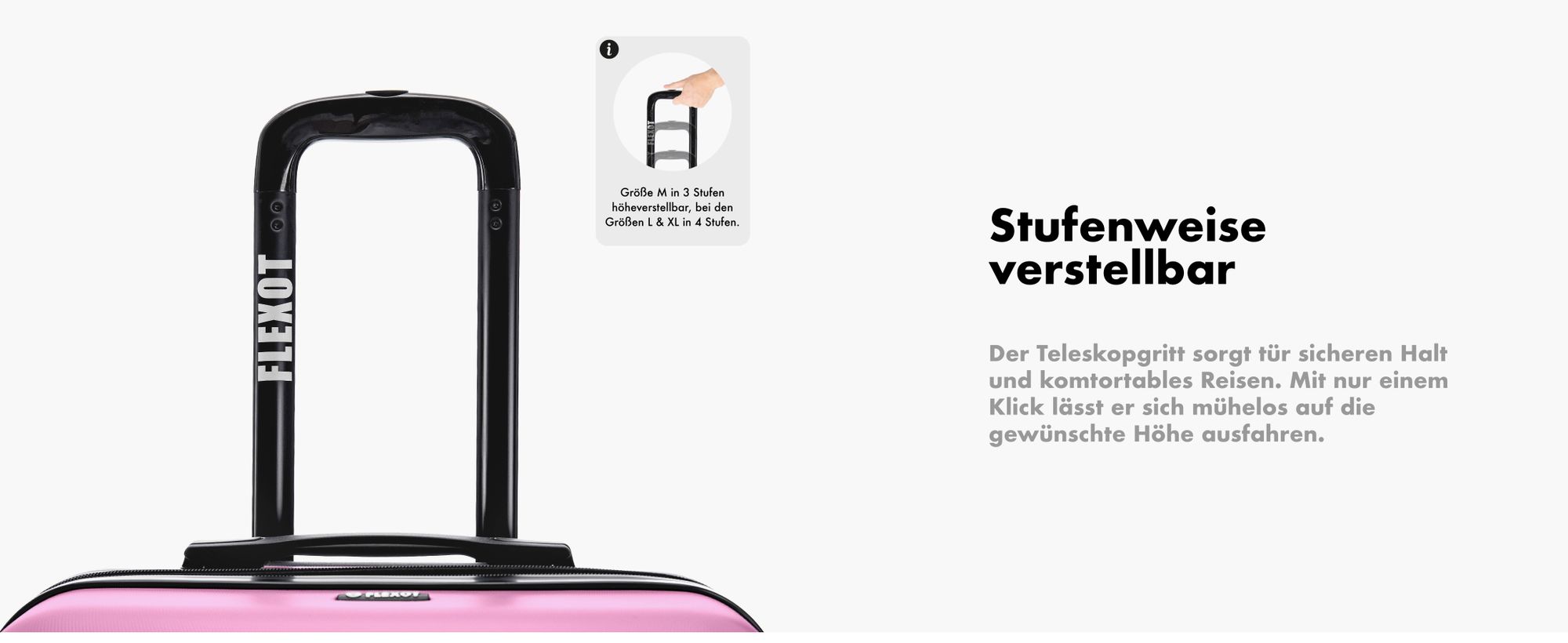 Flexot® Trolley - Handgepäck Koffer M, Aluminium-Teleskopstange, ABS-Hartschale, erweiterbares Volumen, Größe M, 360° Rollen, Rollkoffer, Bordcase