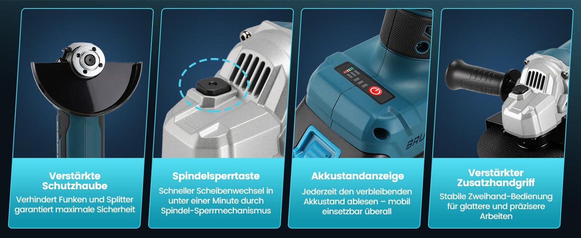 Akku Winkelschleifer 125 mm Bürstenlos Winkelschleifer 12000W mit 2x 4000 mAh Akku, 10000 U/min Winkelschleifer Set für Präzises Trennen und Schleifen