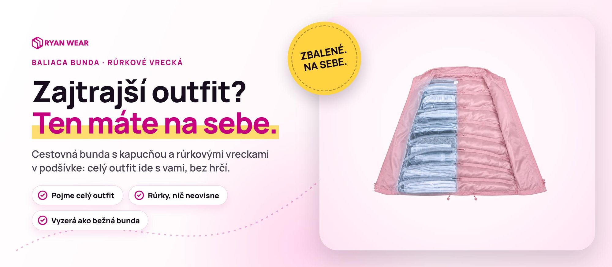 Baliaca bunda Ryanwear: uni cestovná bunda s kapucňou a rúrkovými vreckami na oblečenie
