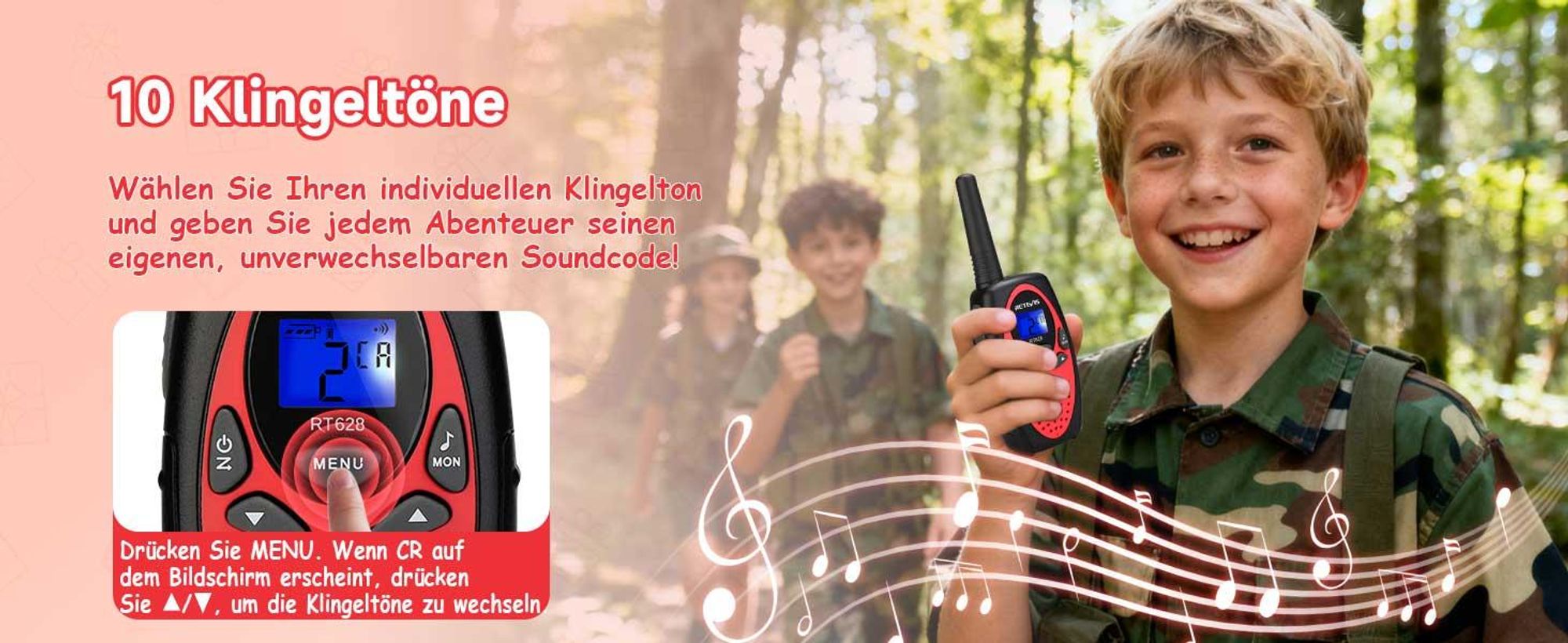Retevis RT628 Walkie Talkie Kinder, Geschenke für Kinder, mit Taschenlampe, DCS/CTCSS, Spielzeug ab 6-12 Jahre, für Camping Familienspiel