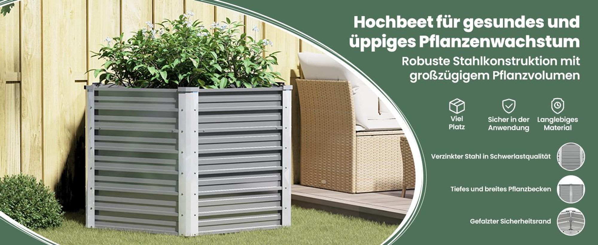 vidaXL Garten-Hochbeet Verzinkter Stahl 129x129x77 cm Grau