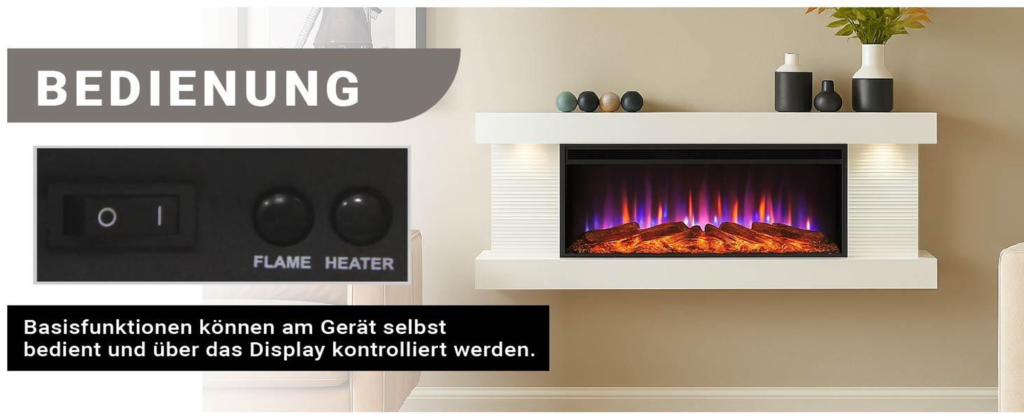 Elektrokamin BALDERIA Lumina - Wandkamin - Weiss