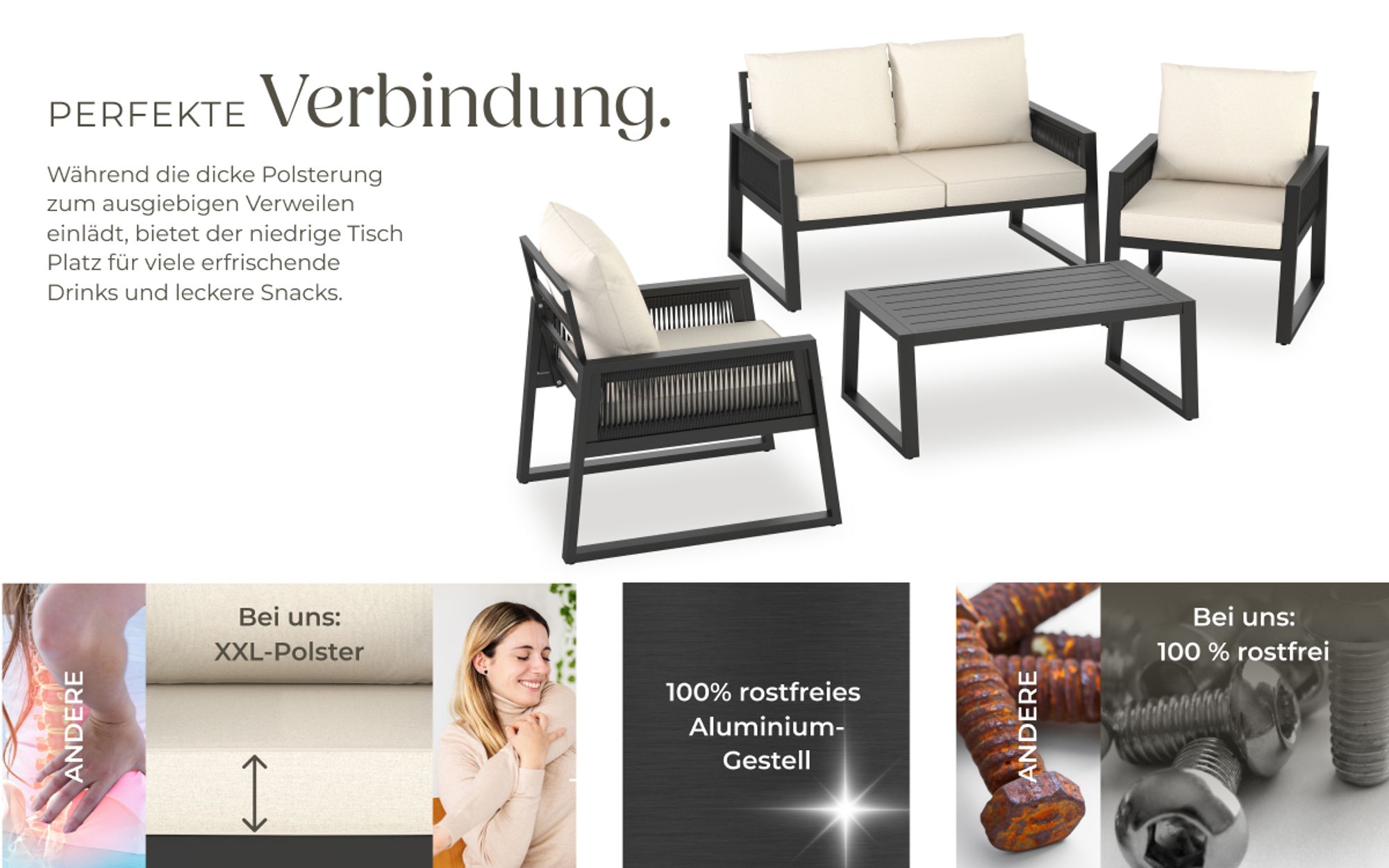 tectake® Aluminium Garten-Lounge Set Captive im Rope-Design