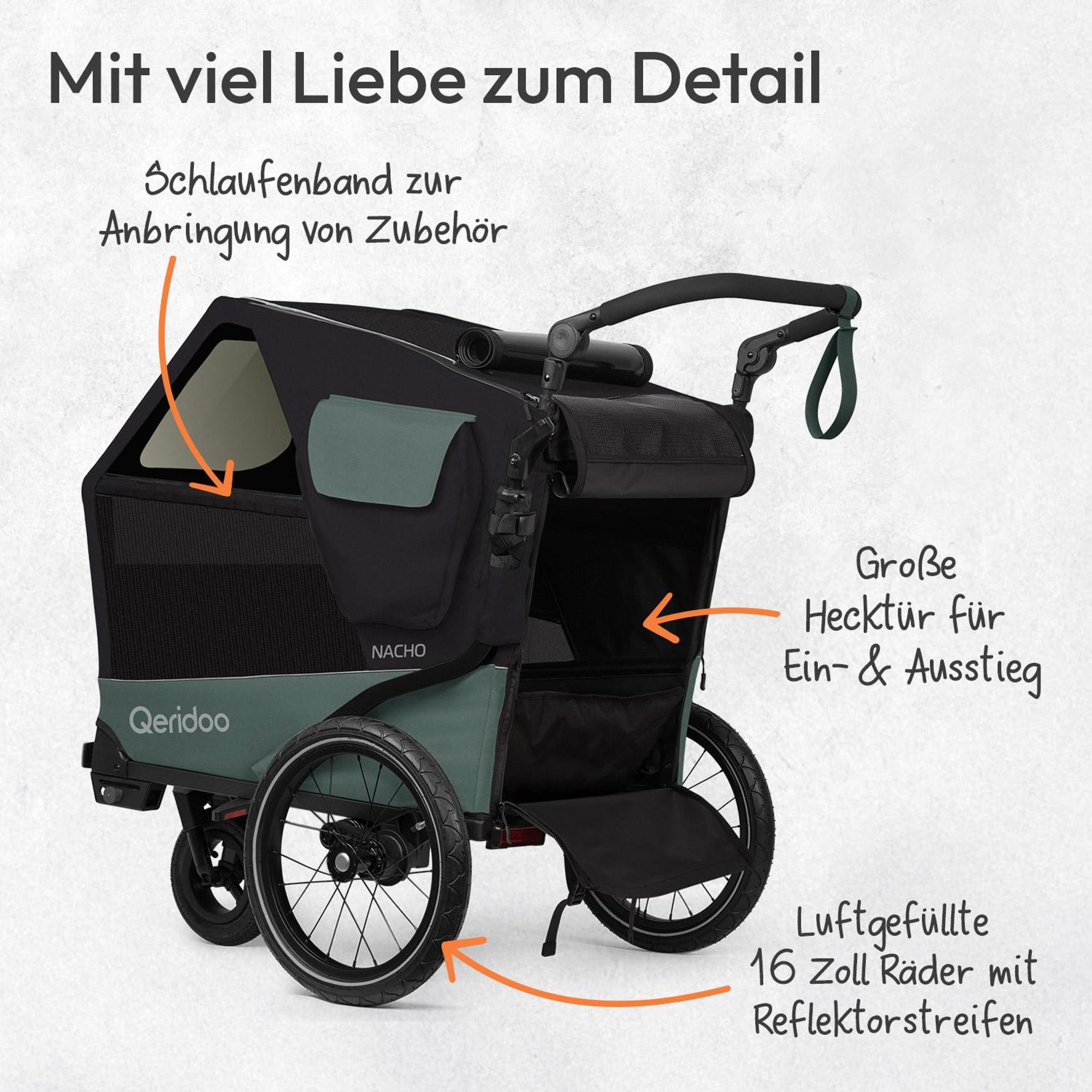 Qeridoo Nacho Hundeanhänger Größe: L | Farbe: Green