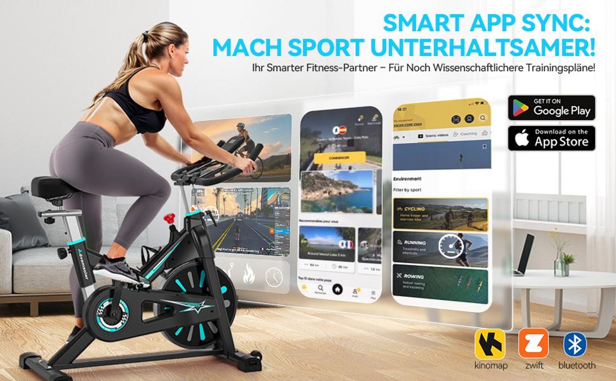 Advamsoler Heimtrainer Fahrrad mit mehrstufig einstellbarem Magnetwiderstand, LED-Display, kompatibel mit Zwift und Fitness-Apps, belastbar bis 160 kg