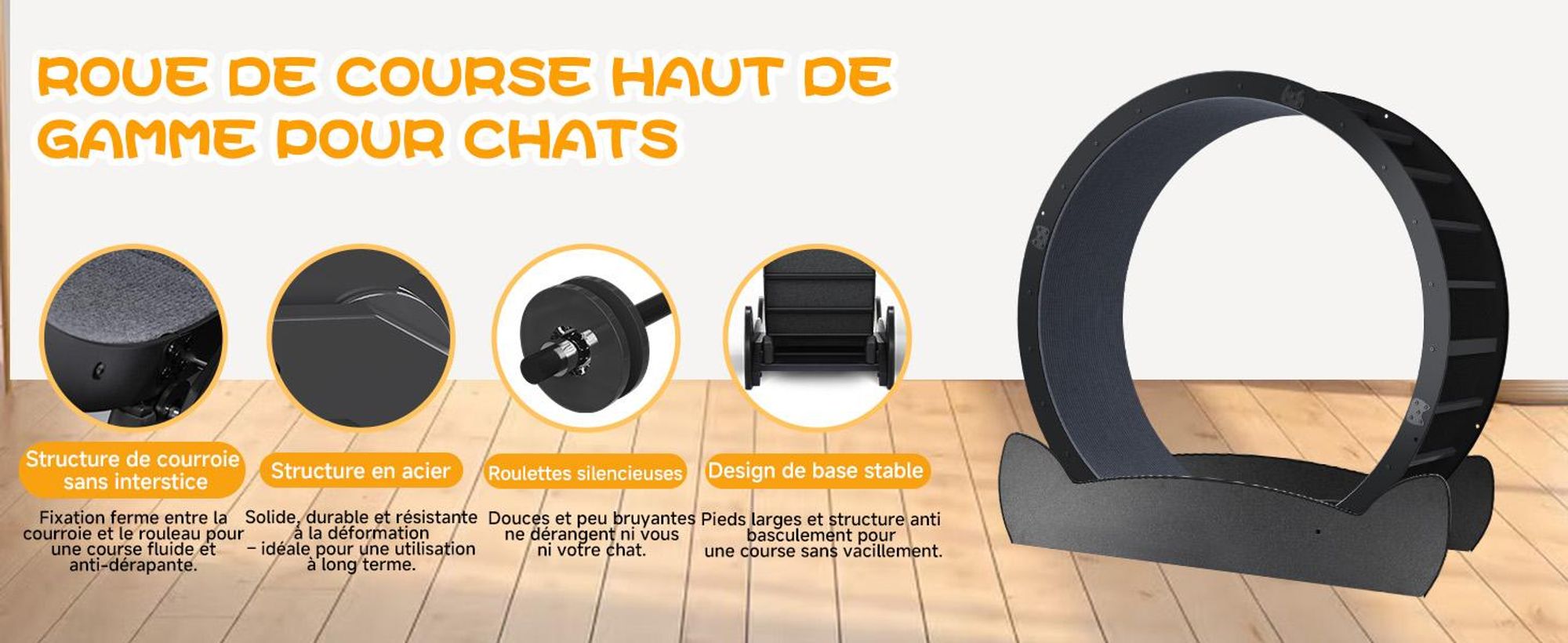GTPLAYER Roue d'exercice pour chats, roue d'exercice pour chats, extra grande 100 cm, roue d'exercice ultra silencieuse avec tapis et jouets amovibles, autocollants, verrouillage, geeign