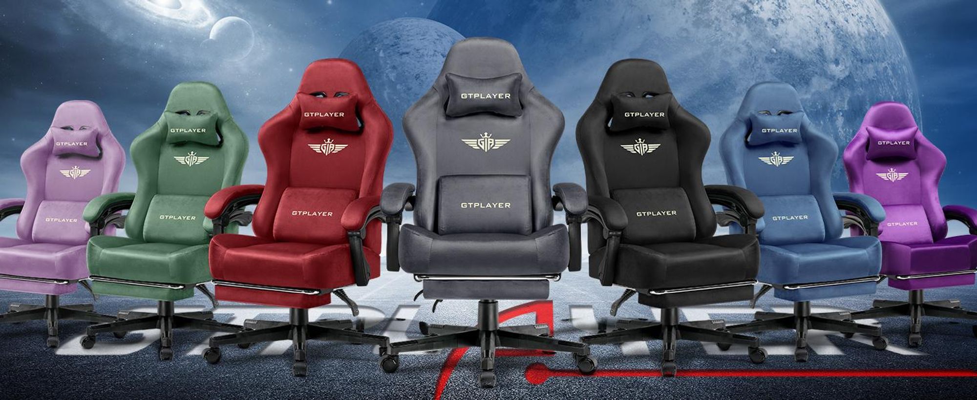 GTPLAYER Gaming Stuhl Ergonomischer Gaming Sessel Schreibtischstuhl Bürostuhl mit Stoffoberfläche Federsitzkissen, Verbindungsarmlehnen, mit Fußstütze